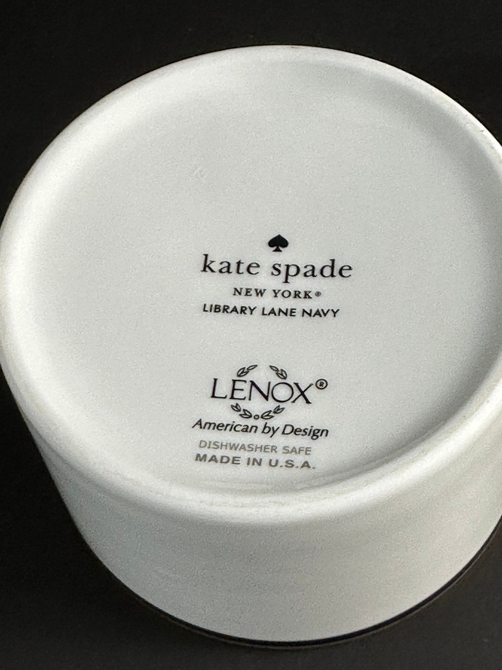Six Lenox “Library Lane Navy” Teacups /Flat Mugs by Kate Spade