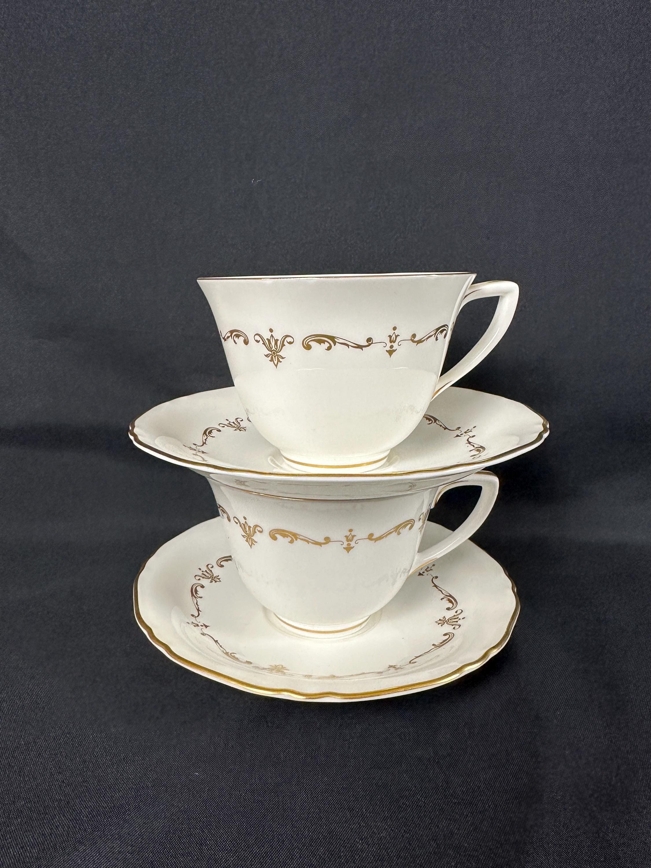 2 Royal Worcester Gold Chantilly Teacups and Saucers