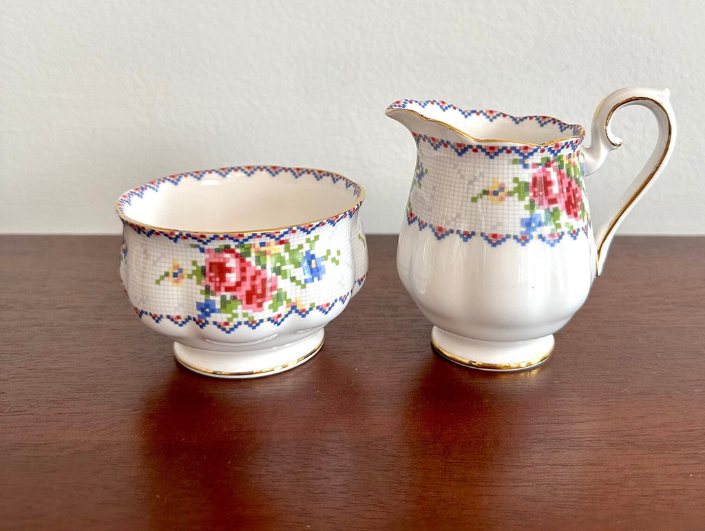 Royal Albert Petite Point Creamer and Sugar Bowl