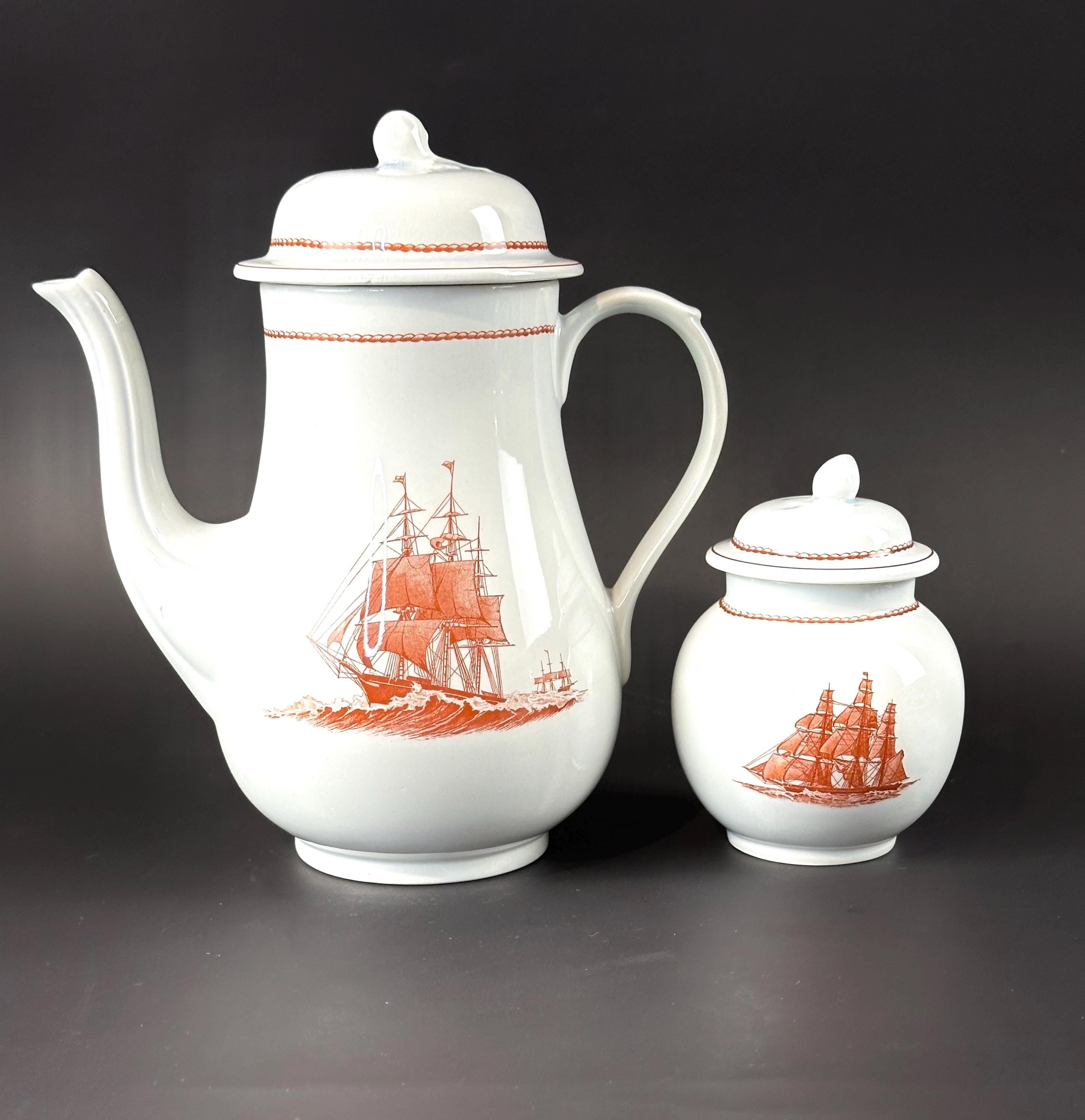 Wedgwood Flying Cloud Rust Teapot and Sugar Bowl