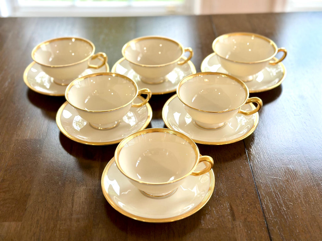 6 Lenox Tuxedo Teacups and Saucers