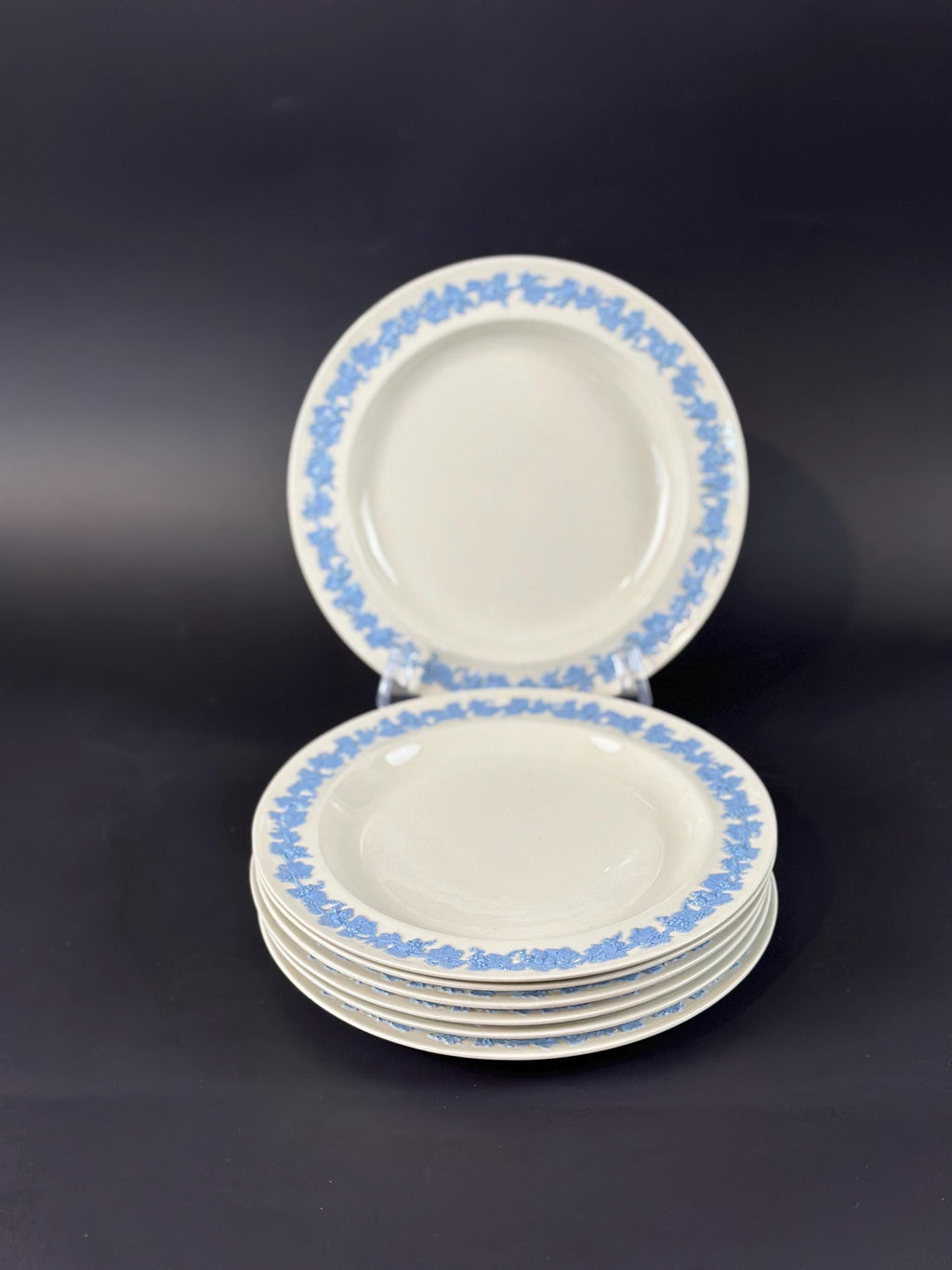 7 Wedgwood Lavender on Cream Salad Plates Plain Edge Queensware
