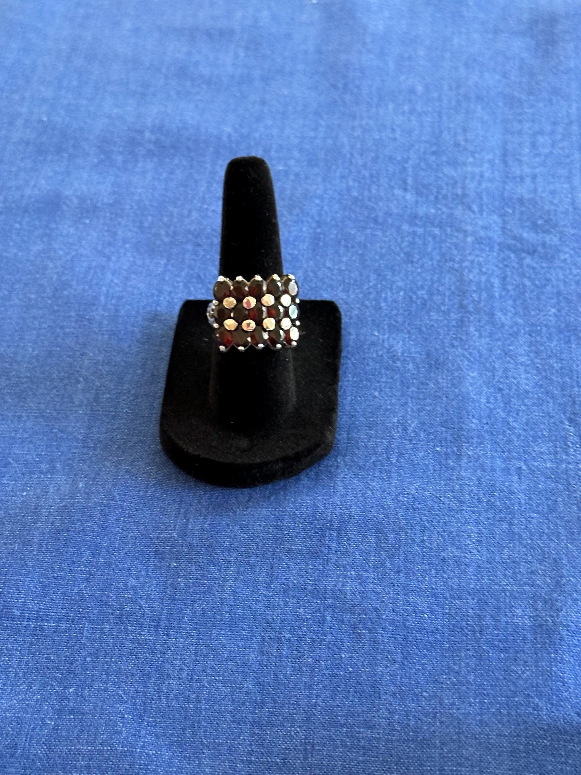 Vintage Garnet Sterling Silver Cocktail Ring