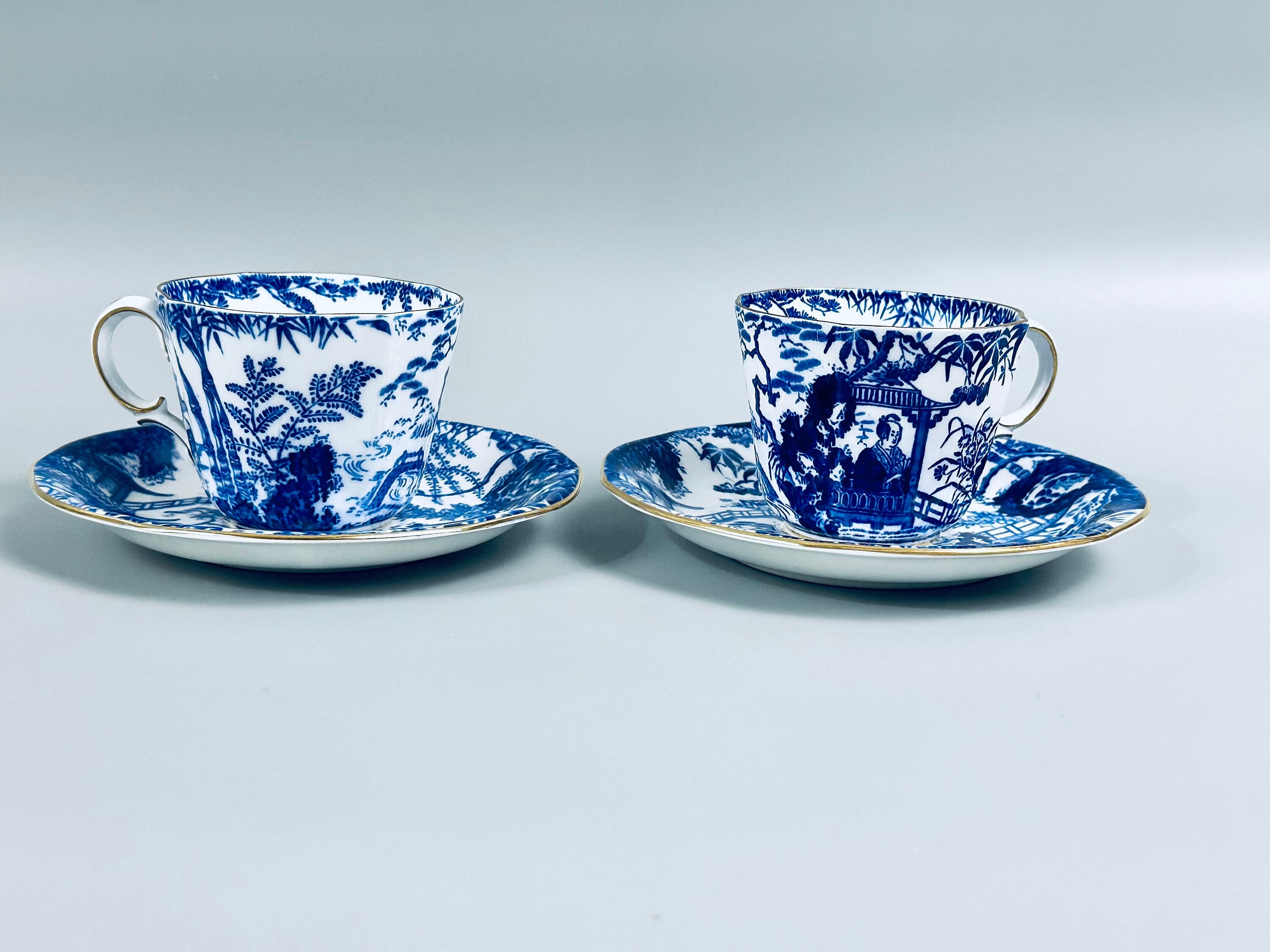 2 Royal Crown Derby Blue Mikado Teacups