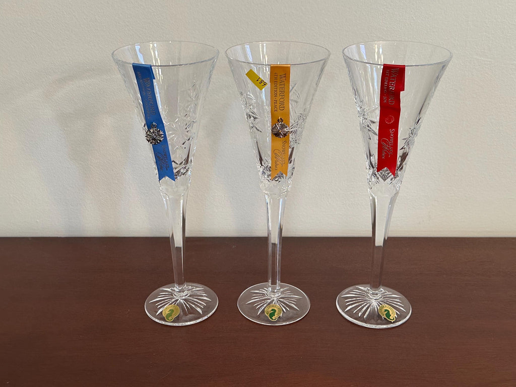 3 Waterford Snowflake Wishes Champagne Flutes