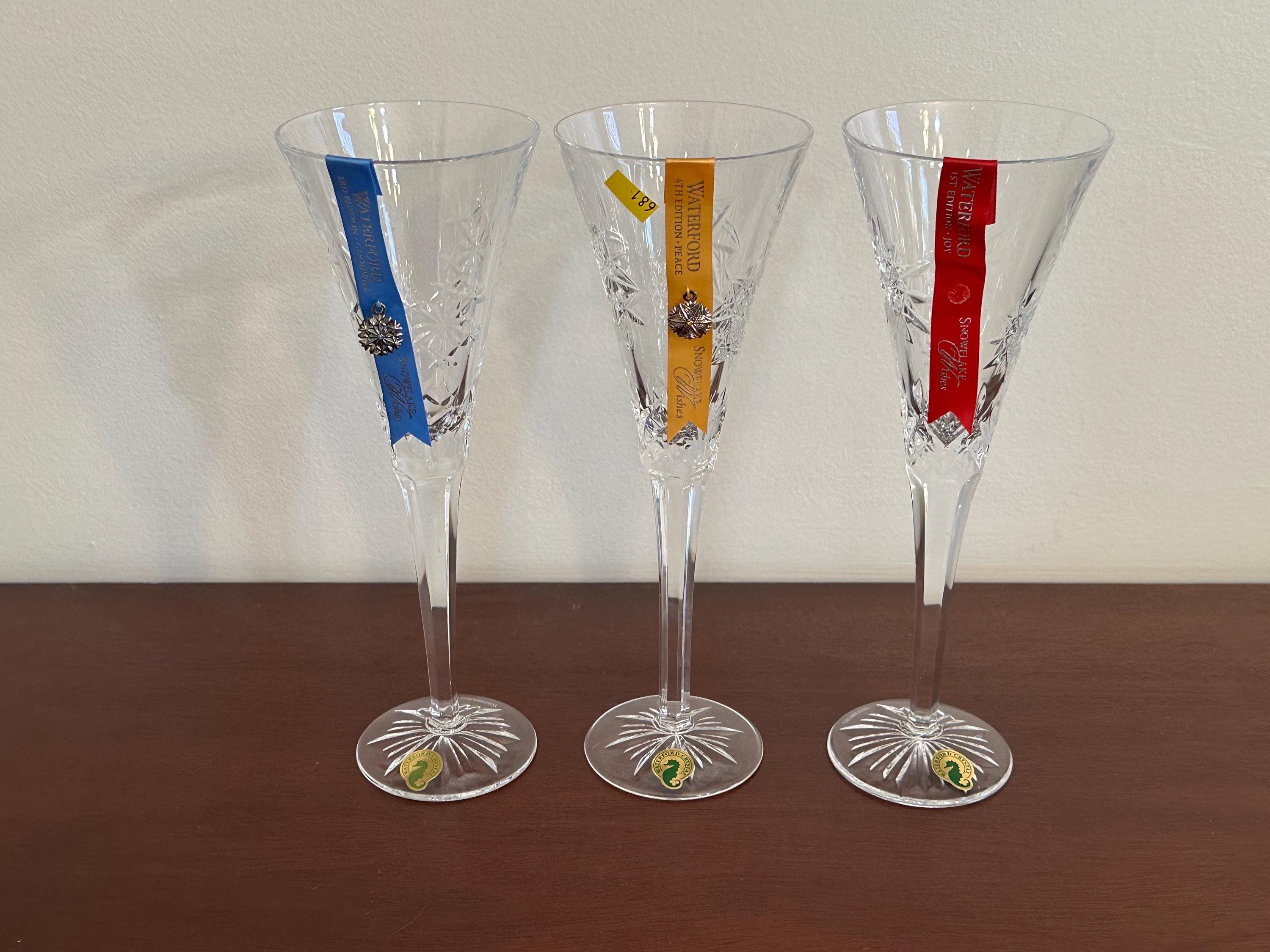 3 Waterford Snowflake Wishes Champagne Flutes