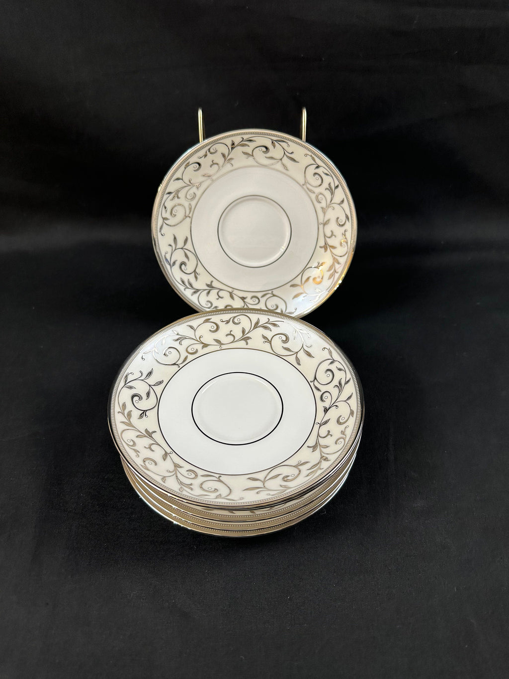 6 Lenox Opal Innocence Silver Saucers