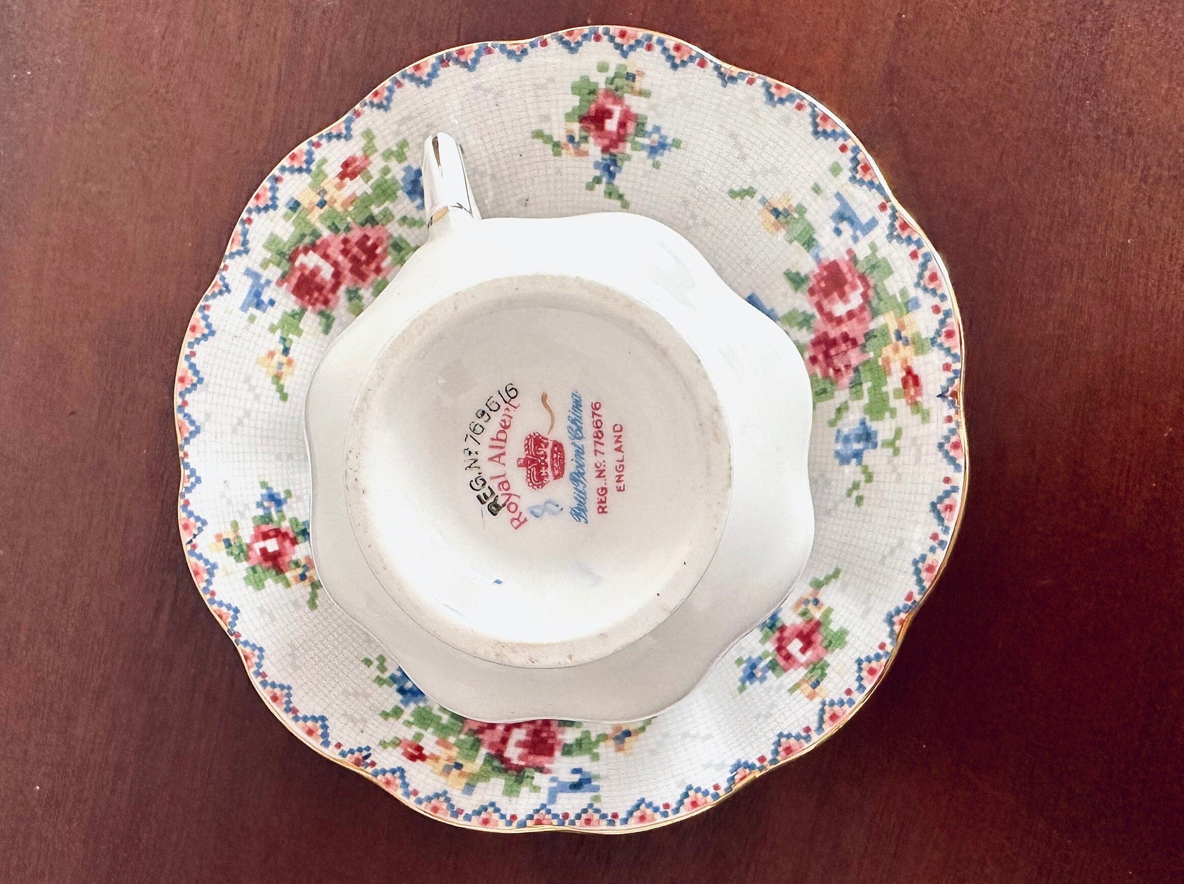 4 Royal Albert Petite Point Teacups and Saucers