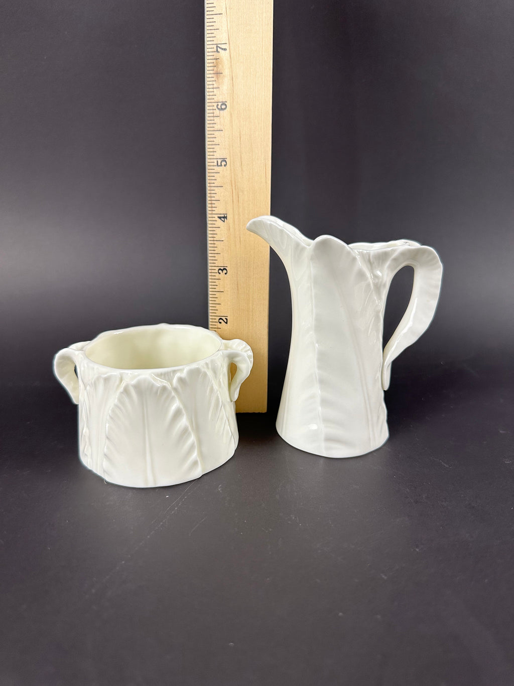 Royal Worcester”Fern White” Open Sugar Bowl and Mini Creamer