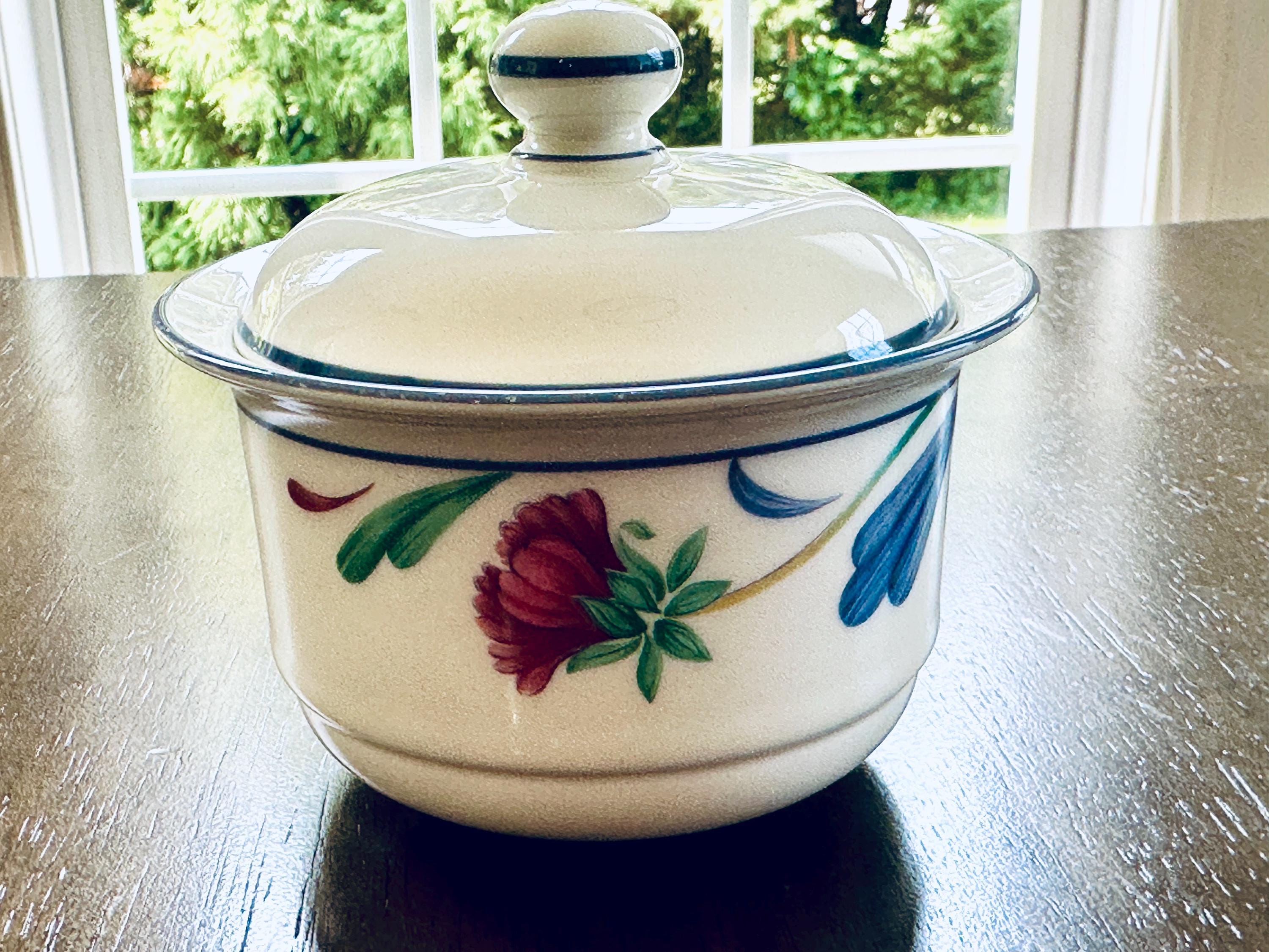Lenox Poppies on Blue Creamer and Sugar Bowl