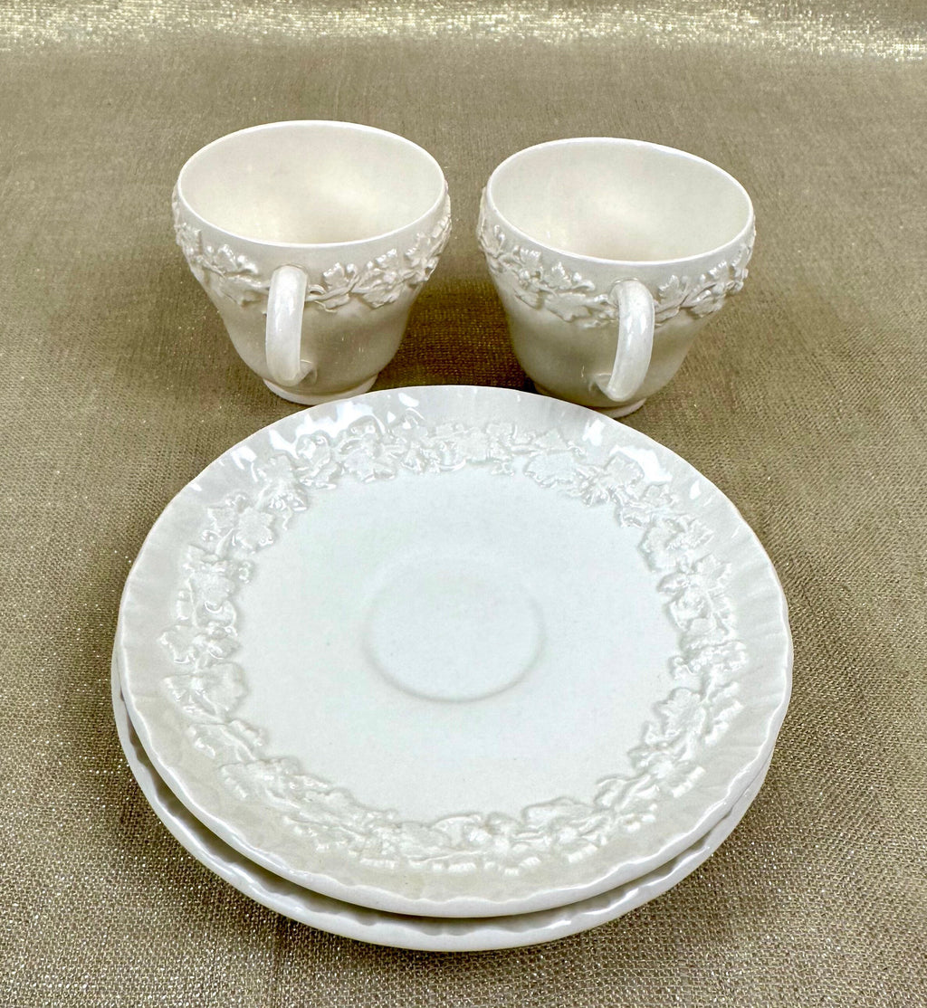 2 Wedgwood Cream on Cream Demitasse Cups and Saucers