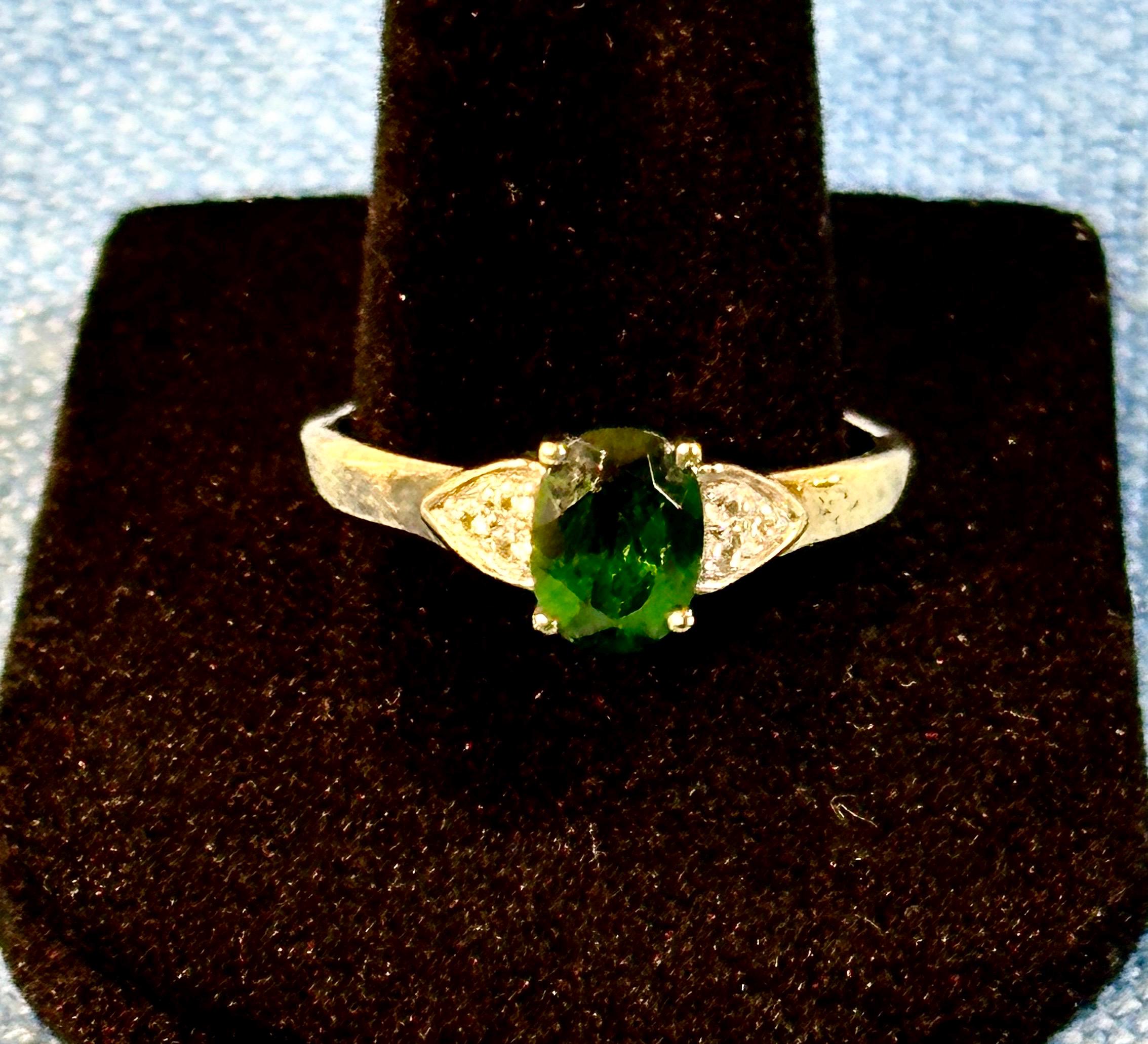 Sterling Silver and Emerald Ring lab created size 9