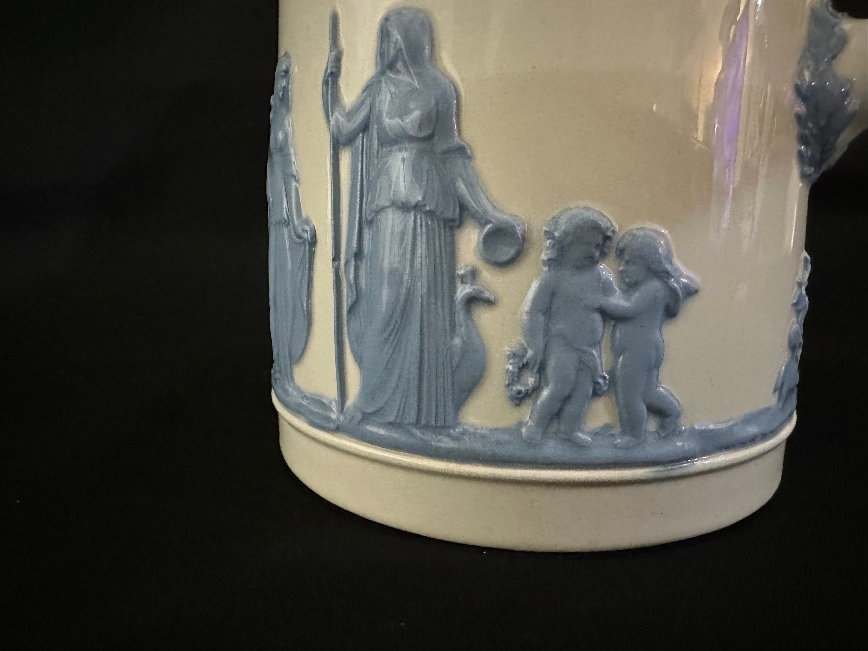 Wedgwood Jasperware Lavender on Cream Pitcher Tankard Jug