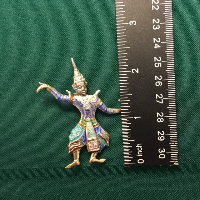 Sterling Silver Siam Dancing Man Enameled Pin