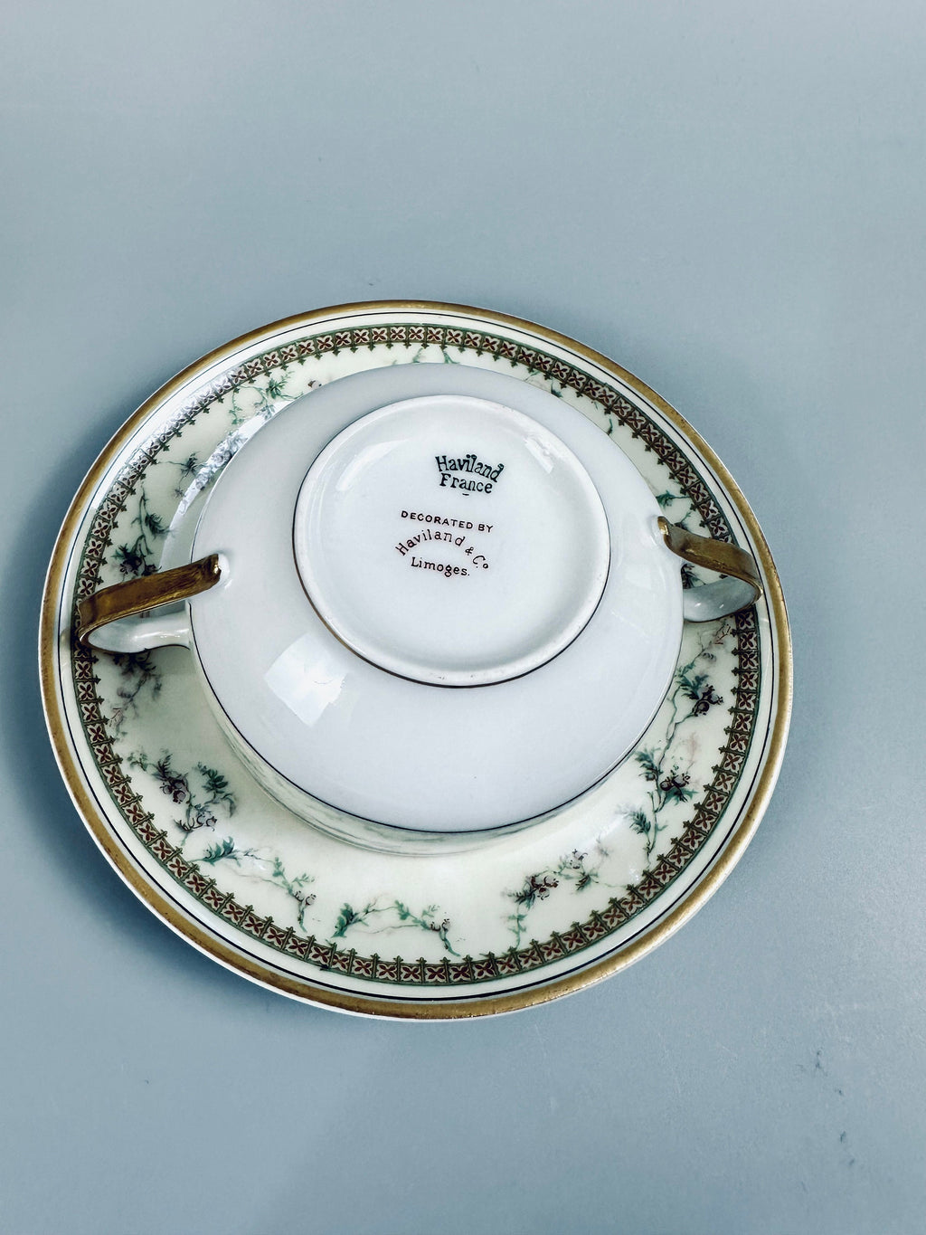 4 Haviland Yale Bouillon Soup Cups and Saucers