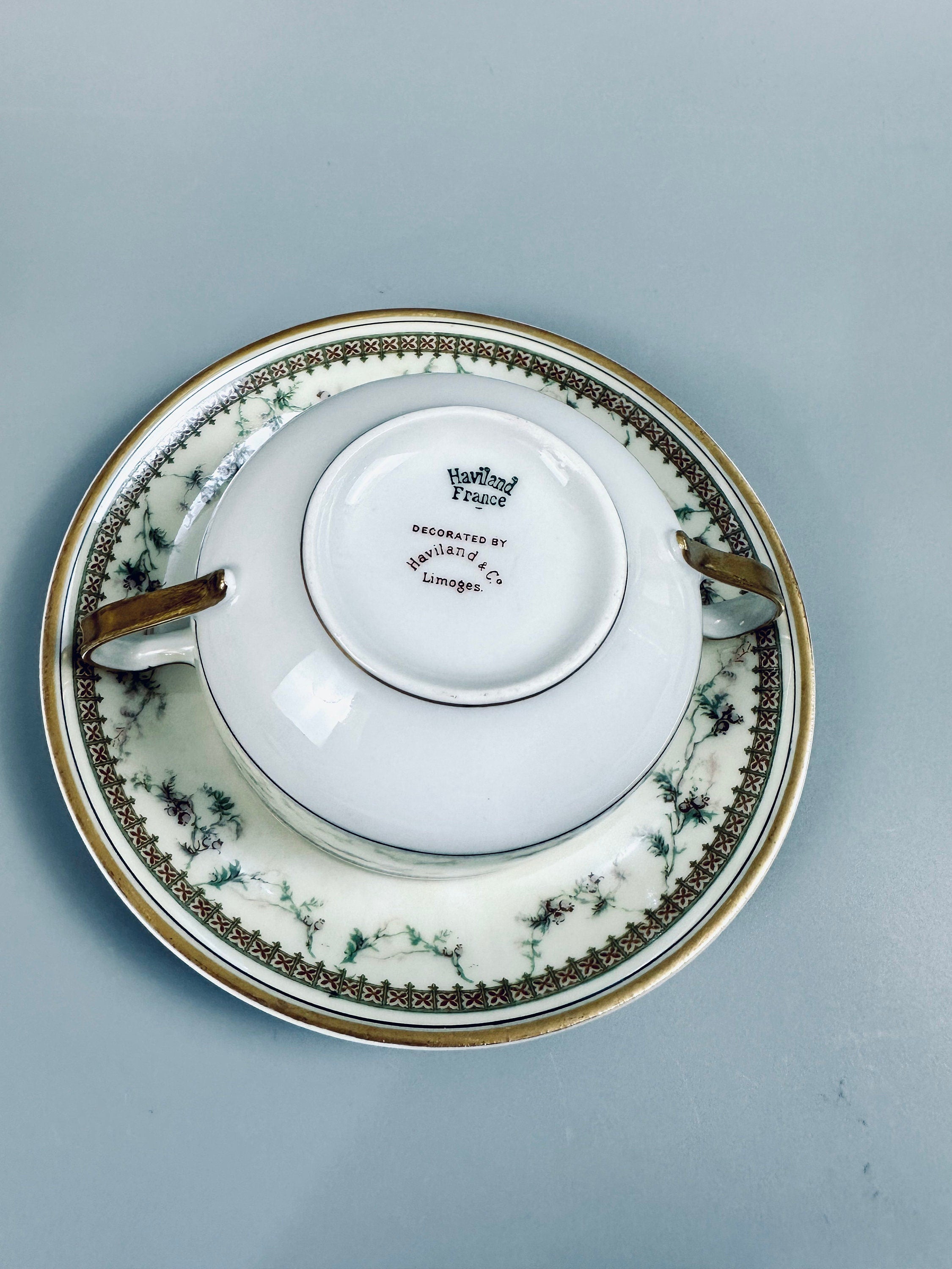 4 Haviland Yale Bouillon Soup Cups and Saucers