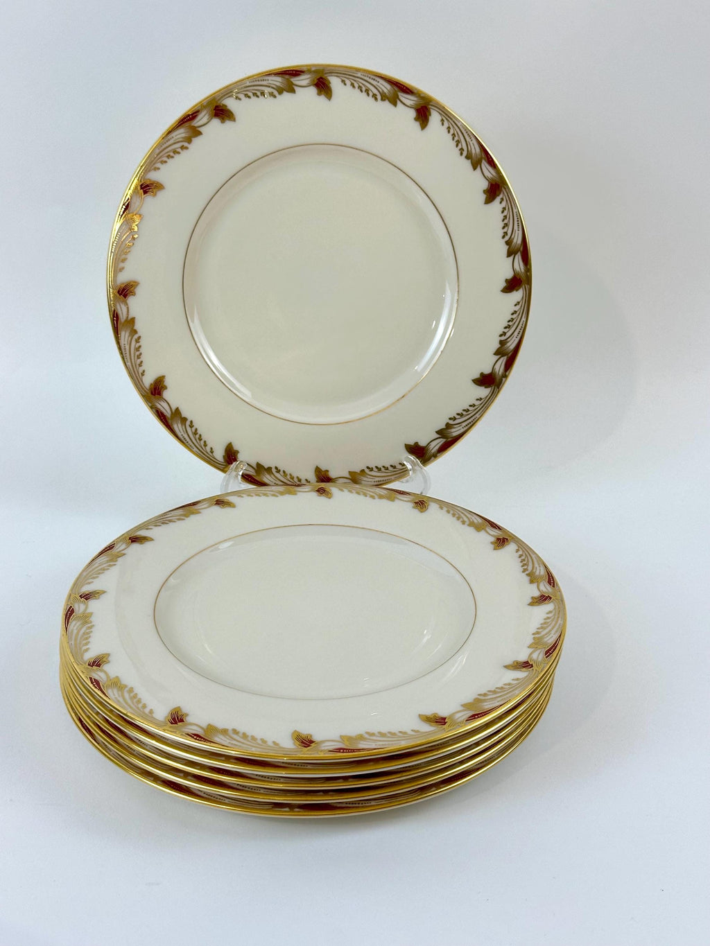 6 Lenox Essex Maroon Salad Plates
