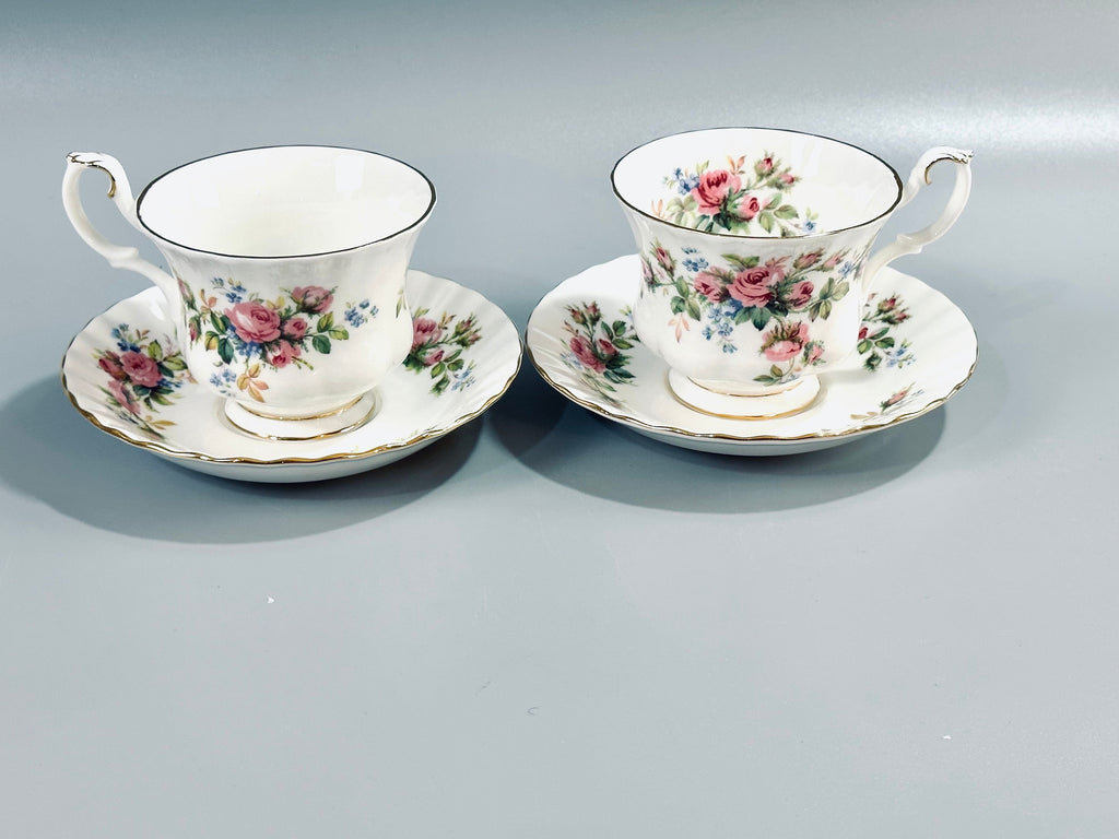 2 Royal Albert Moss Rose Teacups and Saucers