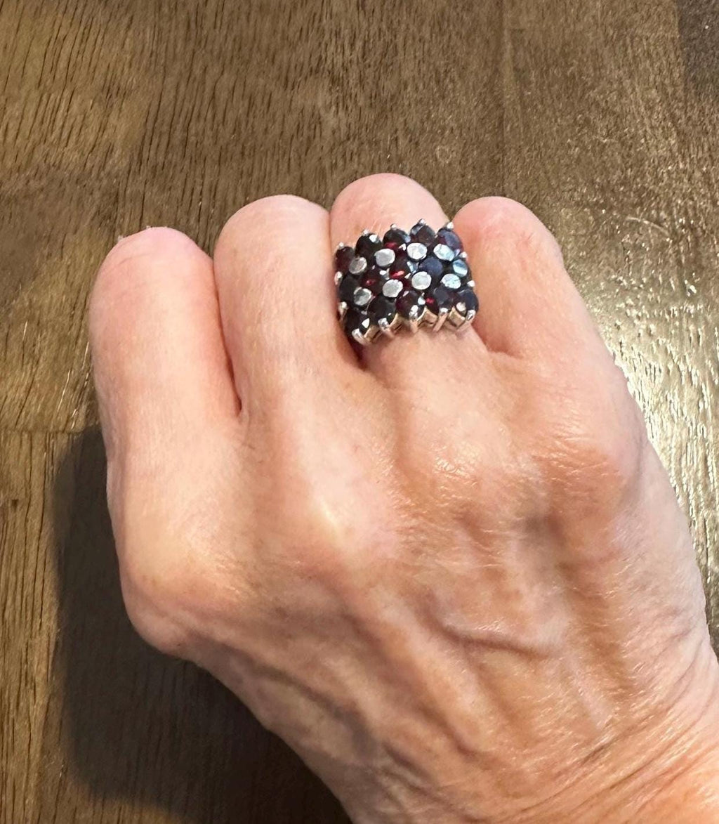 Vintage Garnet Sterling Silver Cocktail Ring