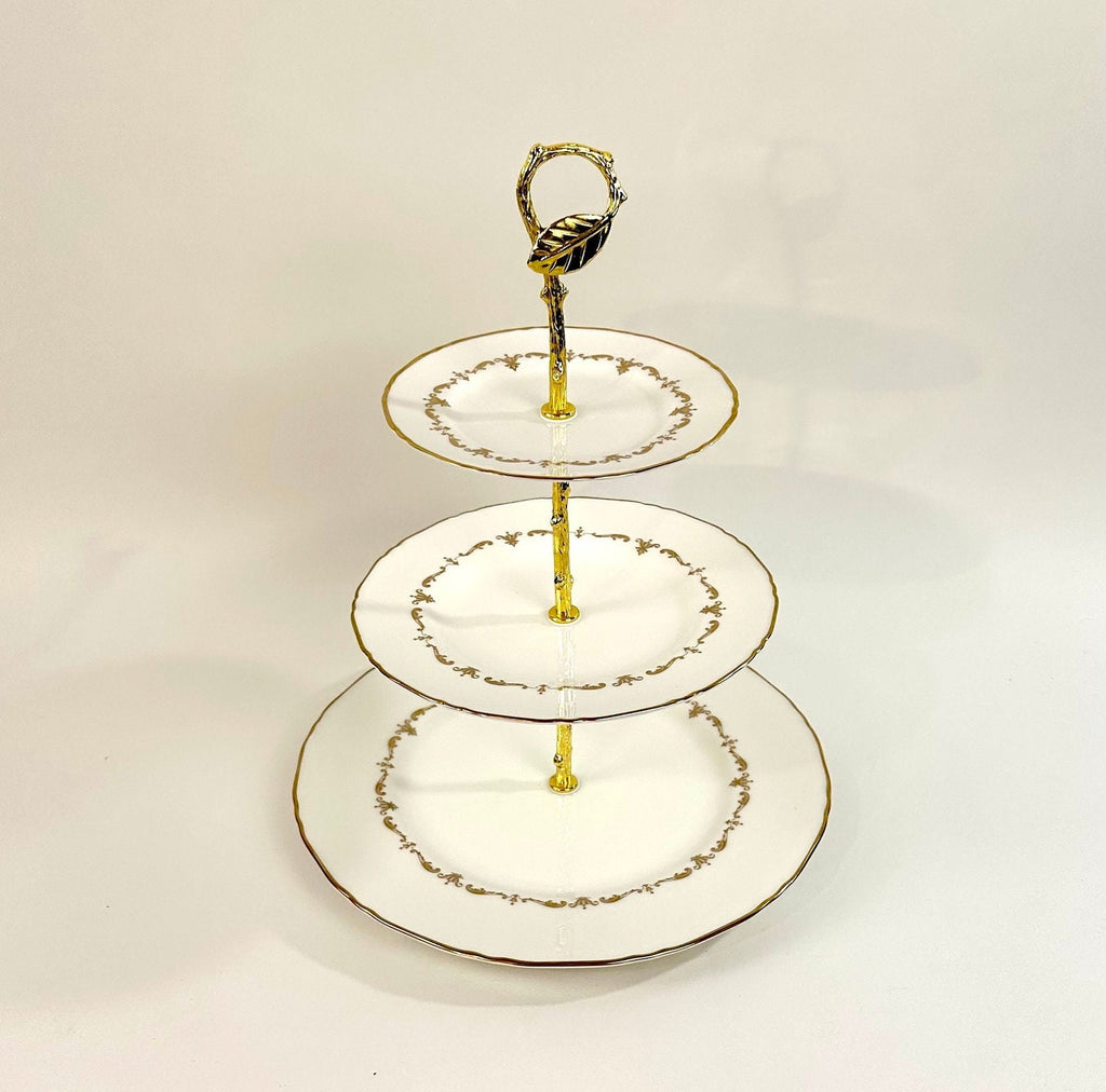 Royal Worcester Gold Chantilly  3 Tiered Server / Tidbit Tray