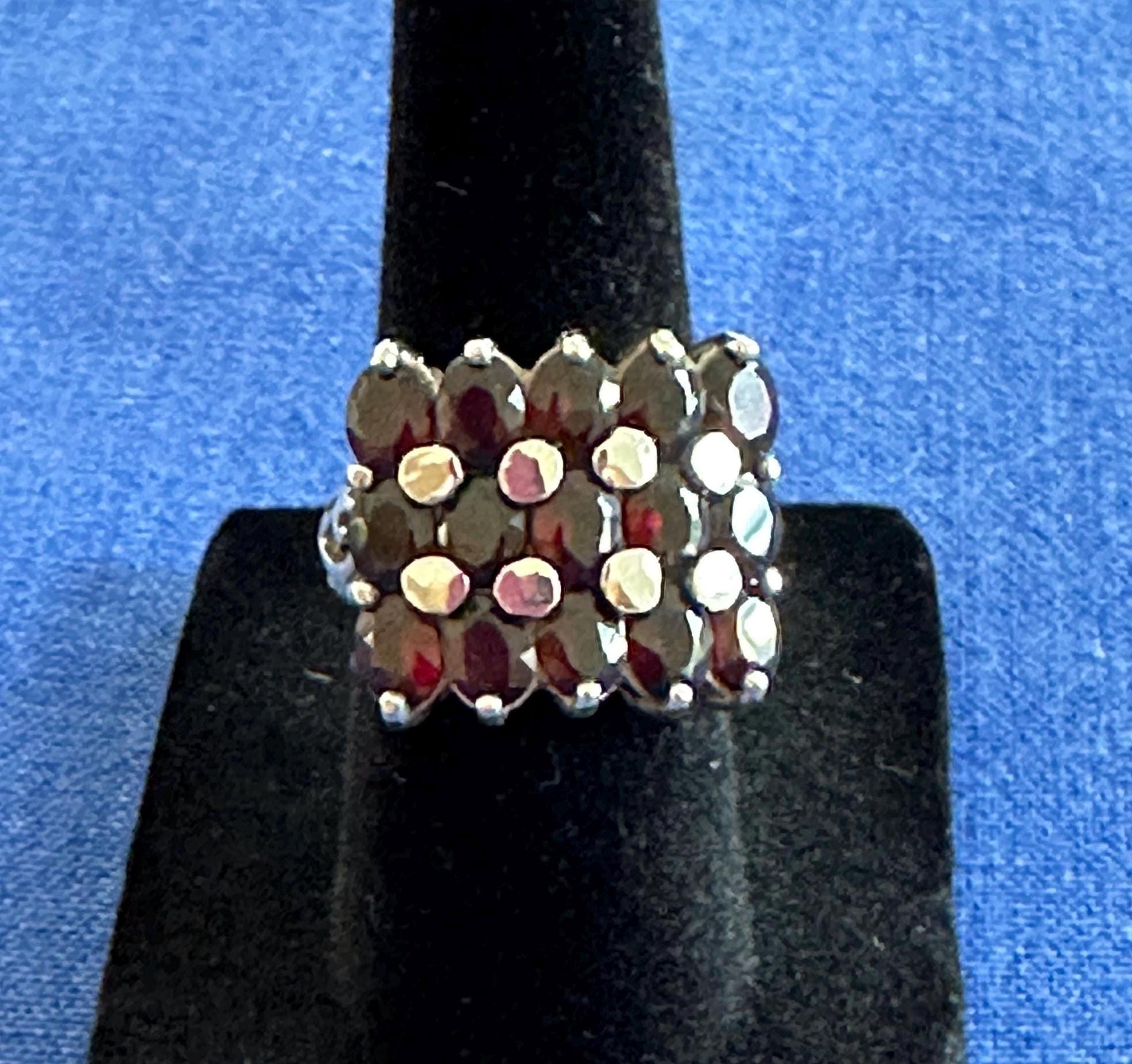 Vintage Garnet Sterling Silver Cocktail Ring
