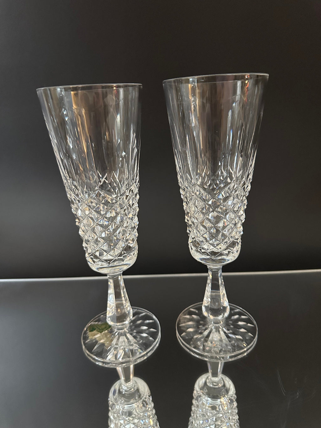 Two Waterford Crystal Kenmare Champagne Flutes