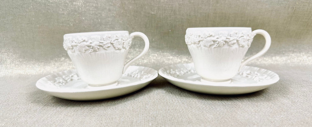 2 Wedgwood Cream on Cream Demitasse Cups and Saucers
