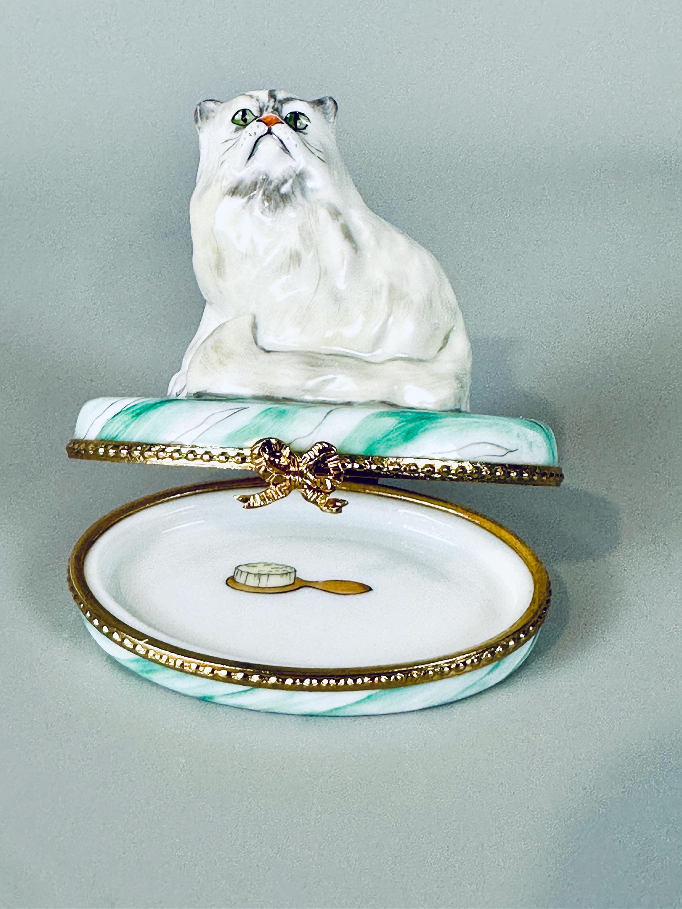 Limoges Trinket Box with Persian Cat