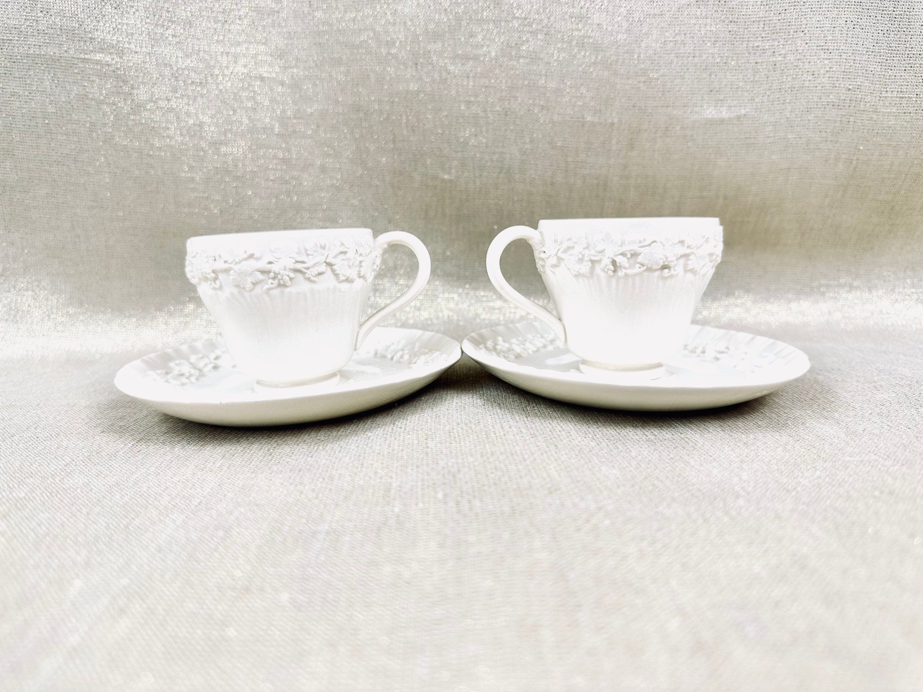 2 Wedgwood Cream on Cream Demitasse Cups and Saucers