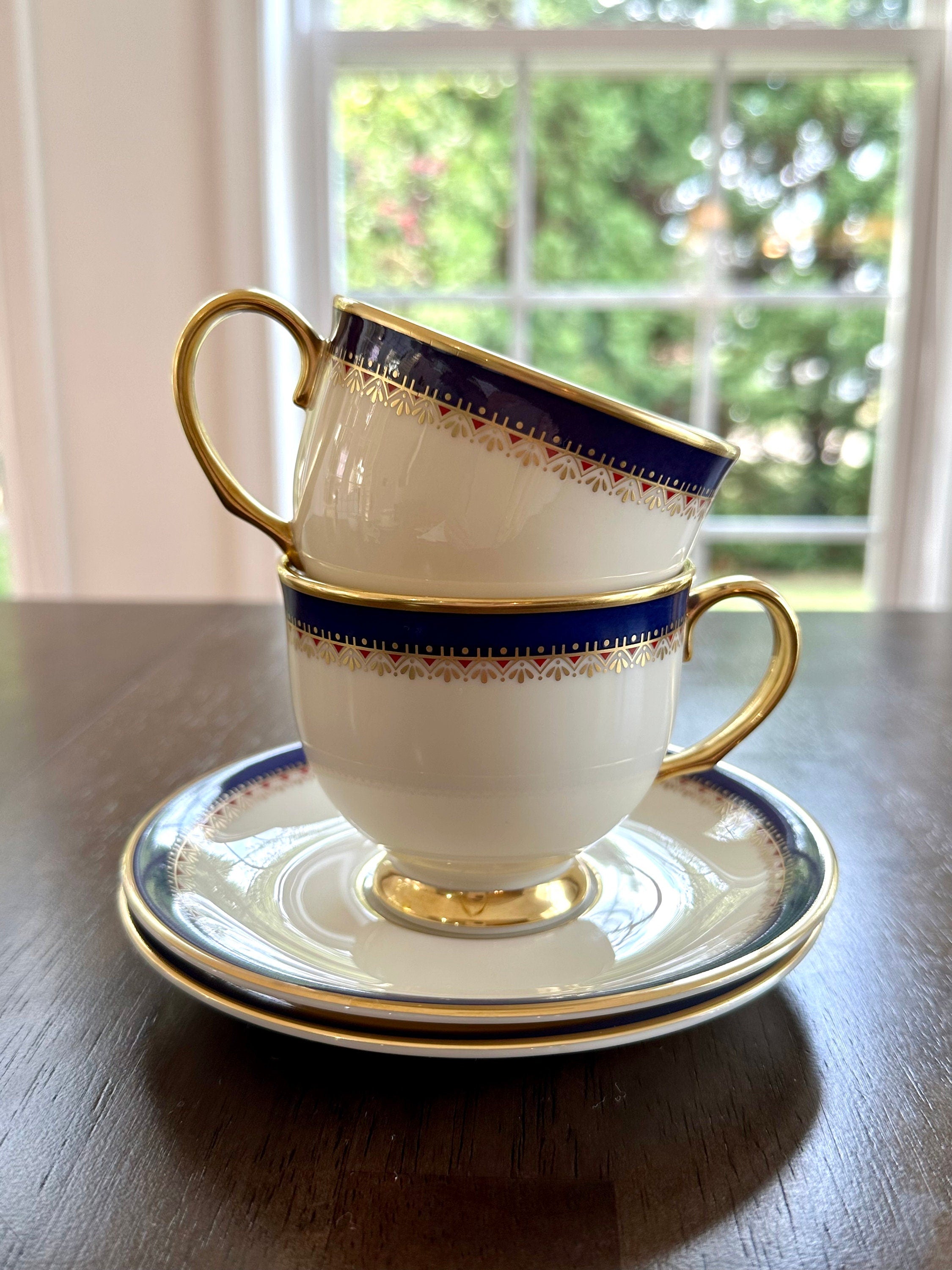 2 Lenox Jefferson Teacups and Saucers