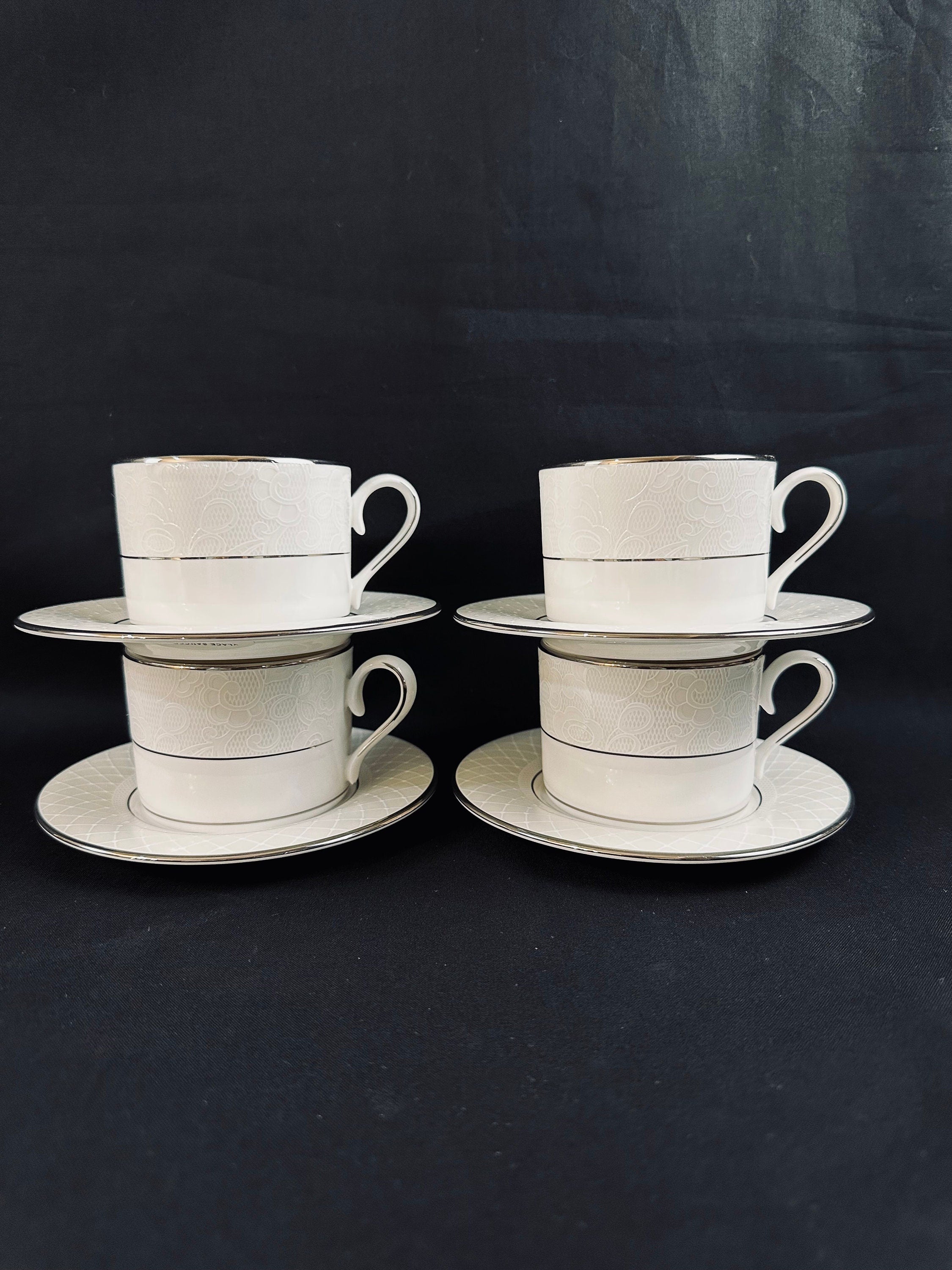 4 Lenox Venetian Lace Teacups and Saucers