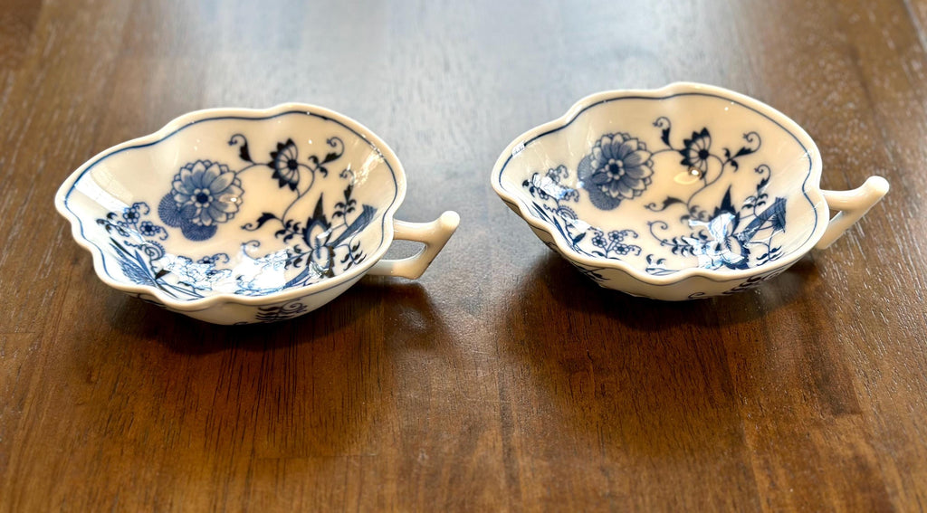 2 Blue Danube Leaf Shaped Nut/ Candy Dishes