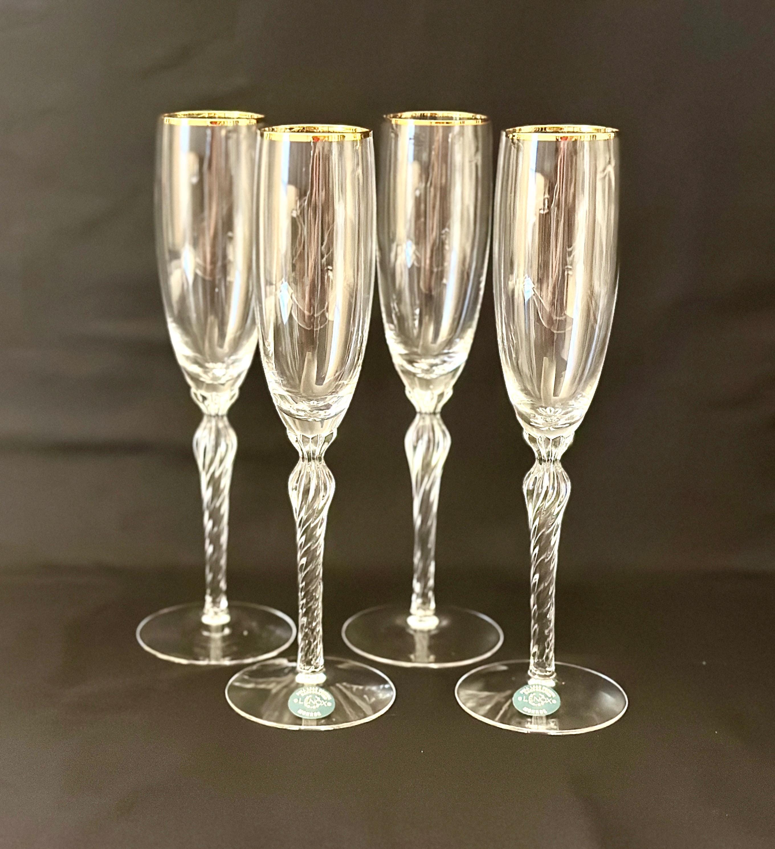 4 Lenox Monroe Champagne Flutes Gold Rims