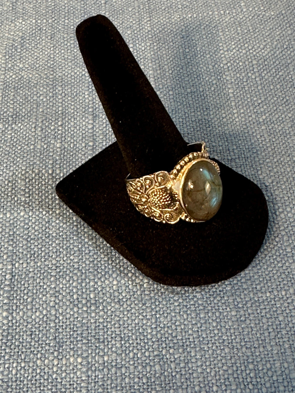 Labradorite Sterling Silver Bezel Rings Butterfly Design size 9