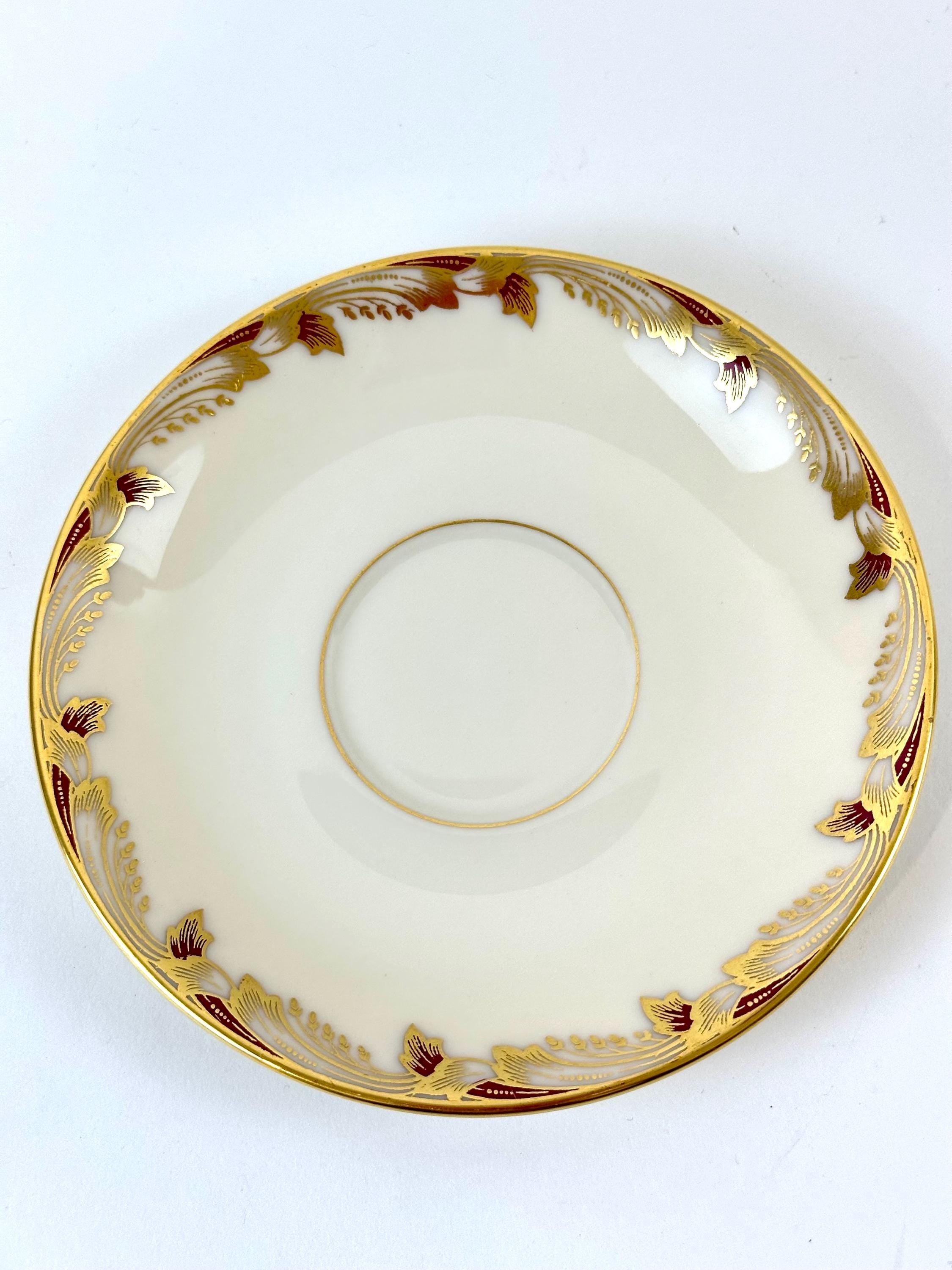 4 Lenox Essex Maroon Teacups and Saucers