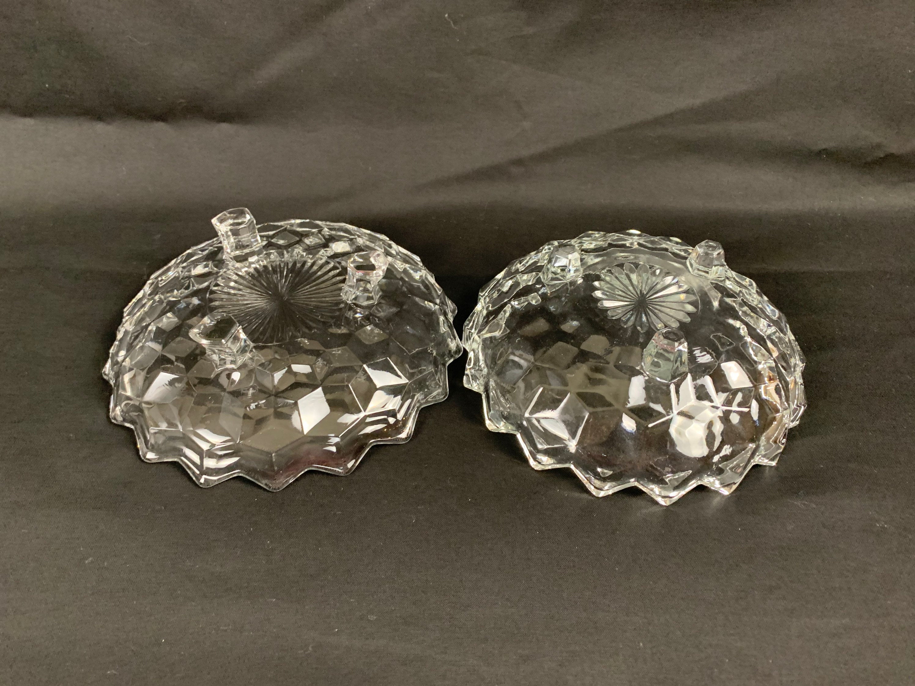2 Fostoria American Footed Tidbit Trays