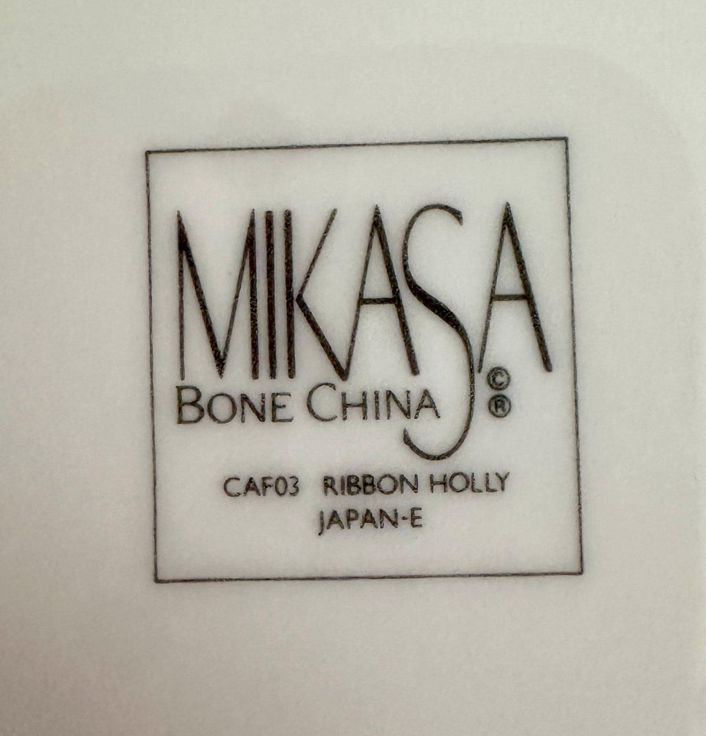 Mikasa Ribbon Holly Creamer and Sugar Bowl