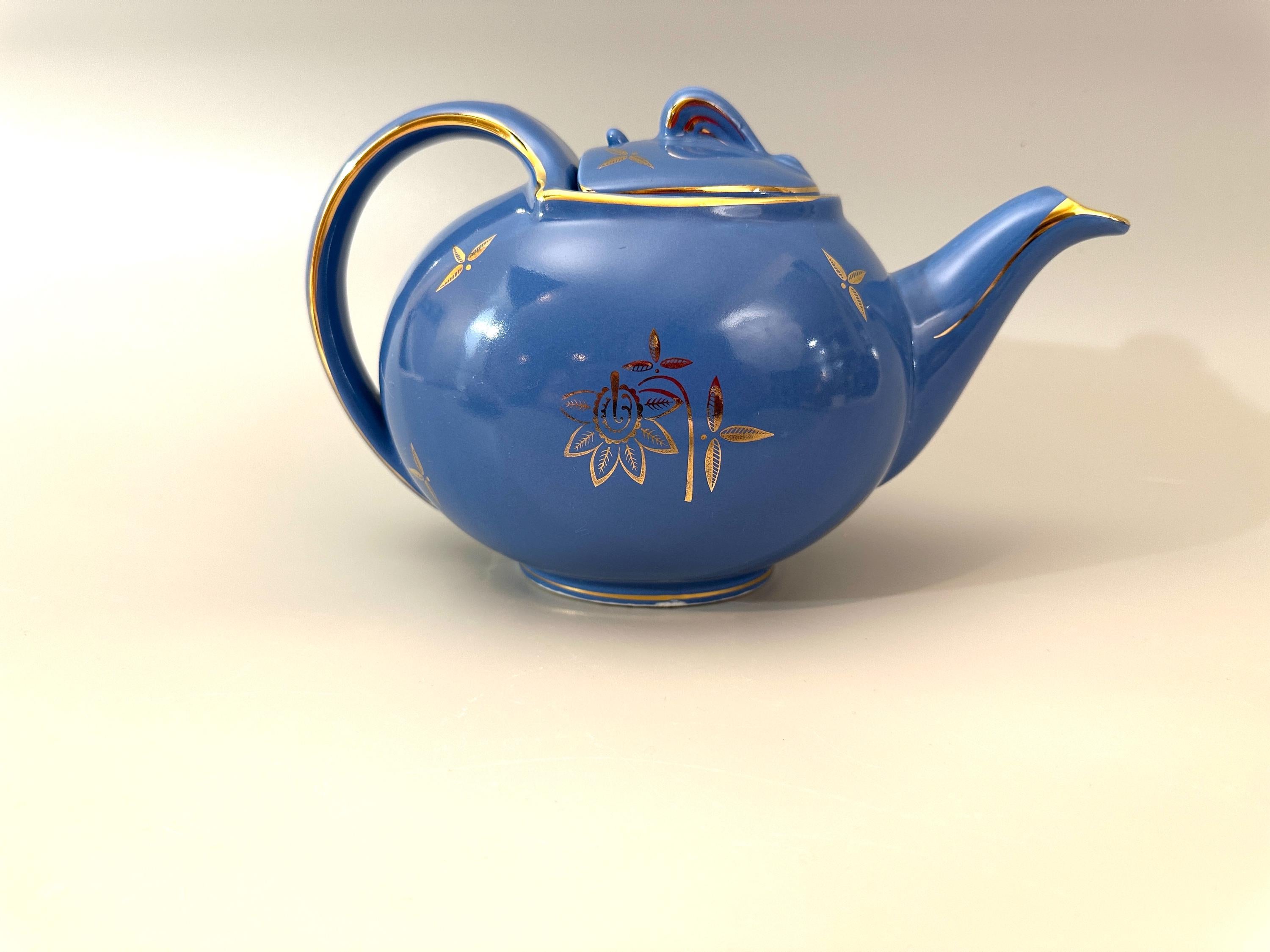 1945 Hall Hook Top Cadet Blue 6 Cup Teapot