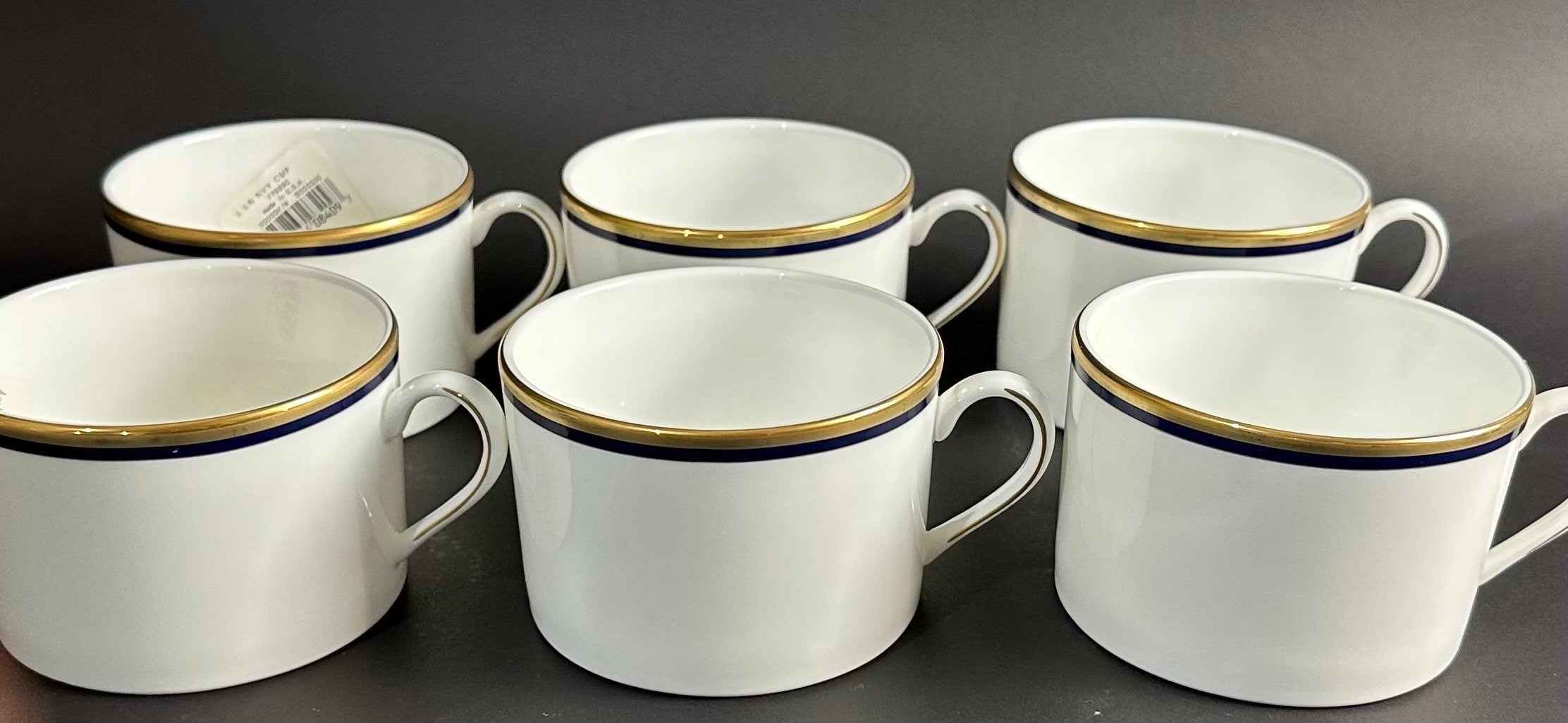 Six Lenox “Library Lane Navy” Teacups /Flat Mugs by Kate Spade