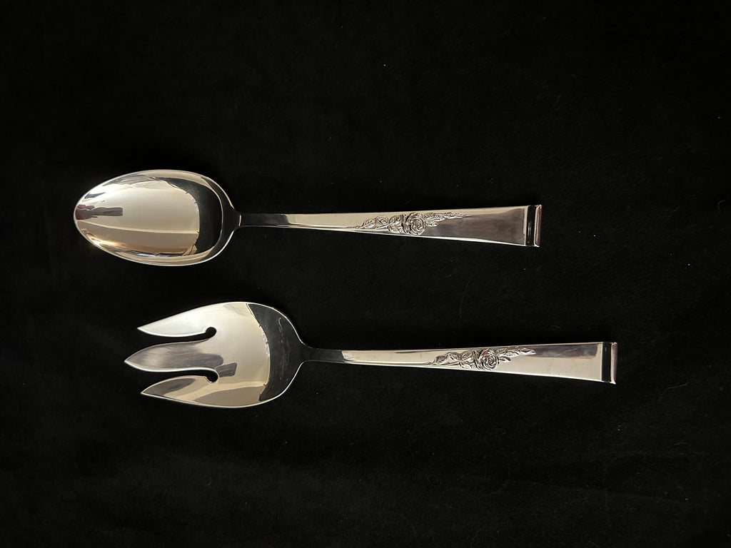 Reed and Barton Classic Rose Sterling Silver Salad Set