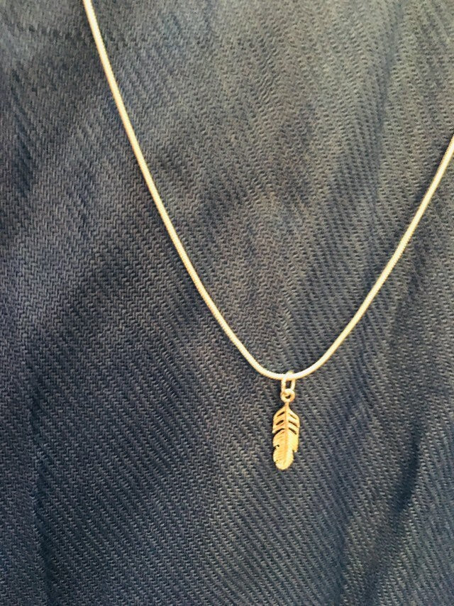 Sterling Silver Feather Charm Necklace - Delicate 18” Chain