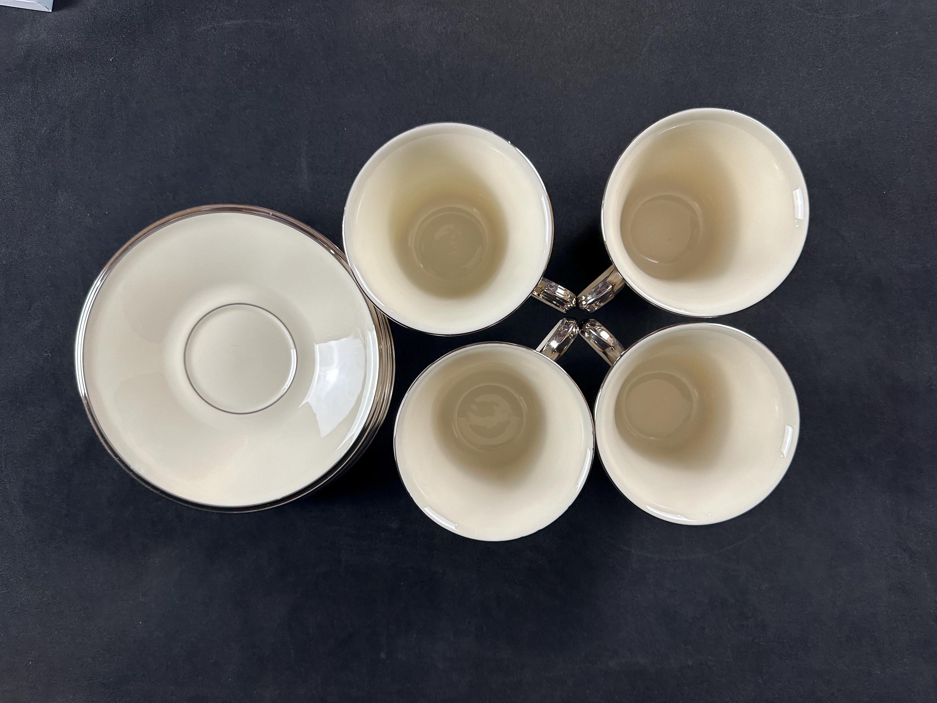 4 Lenox Solitaire Teacups and Saucers