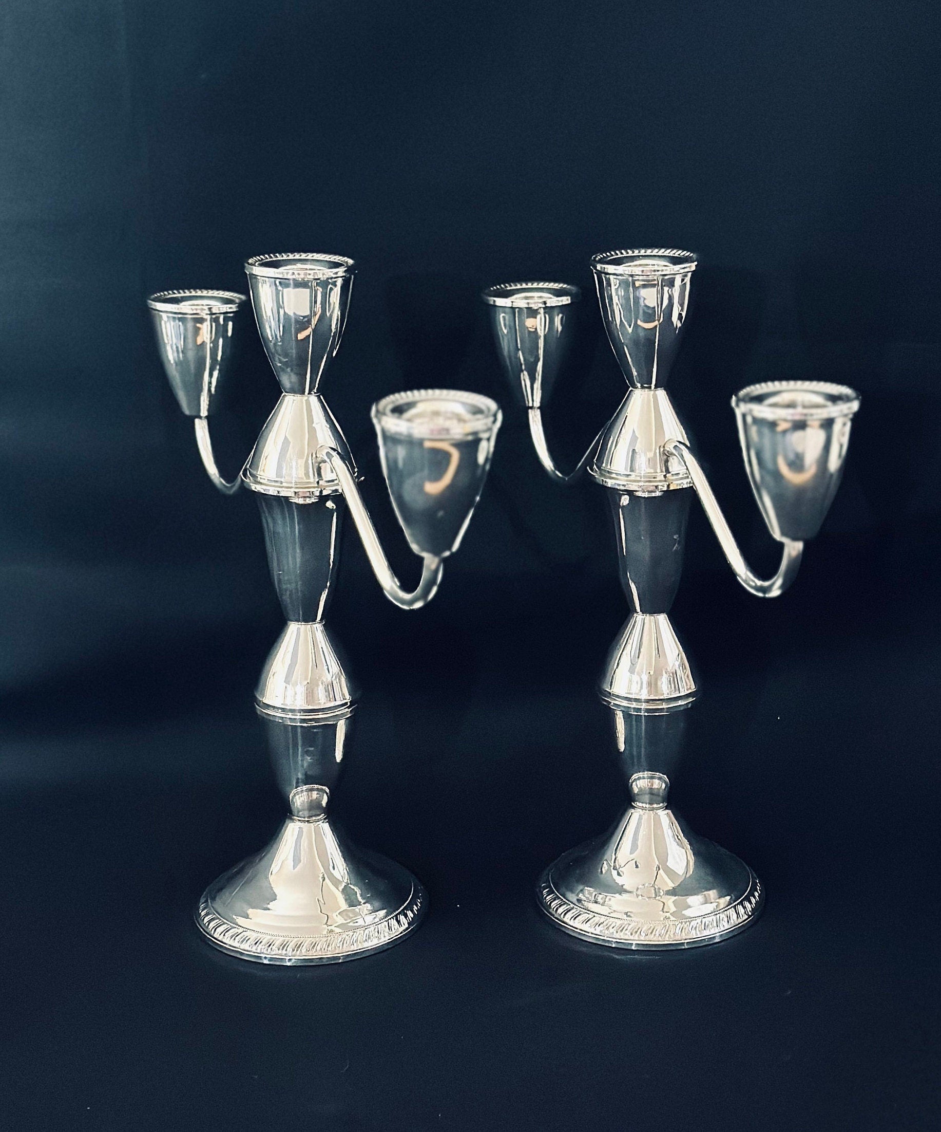 2 Sterling Silver Weighted Duchin Convertible Candleabras