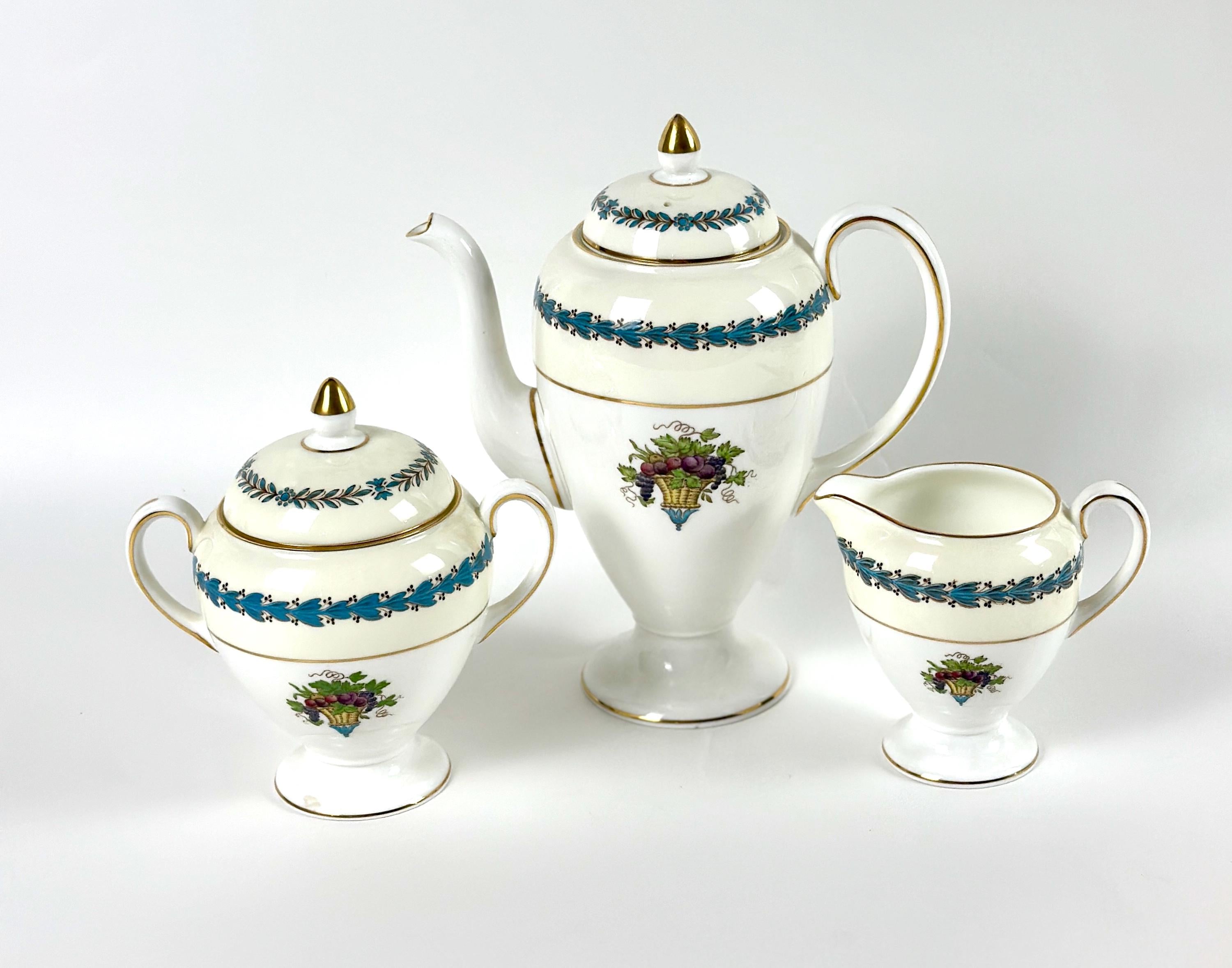 Wedgwood Appledore Coffee Pot Creamer and Sugar Bowl