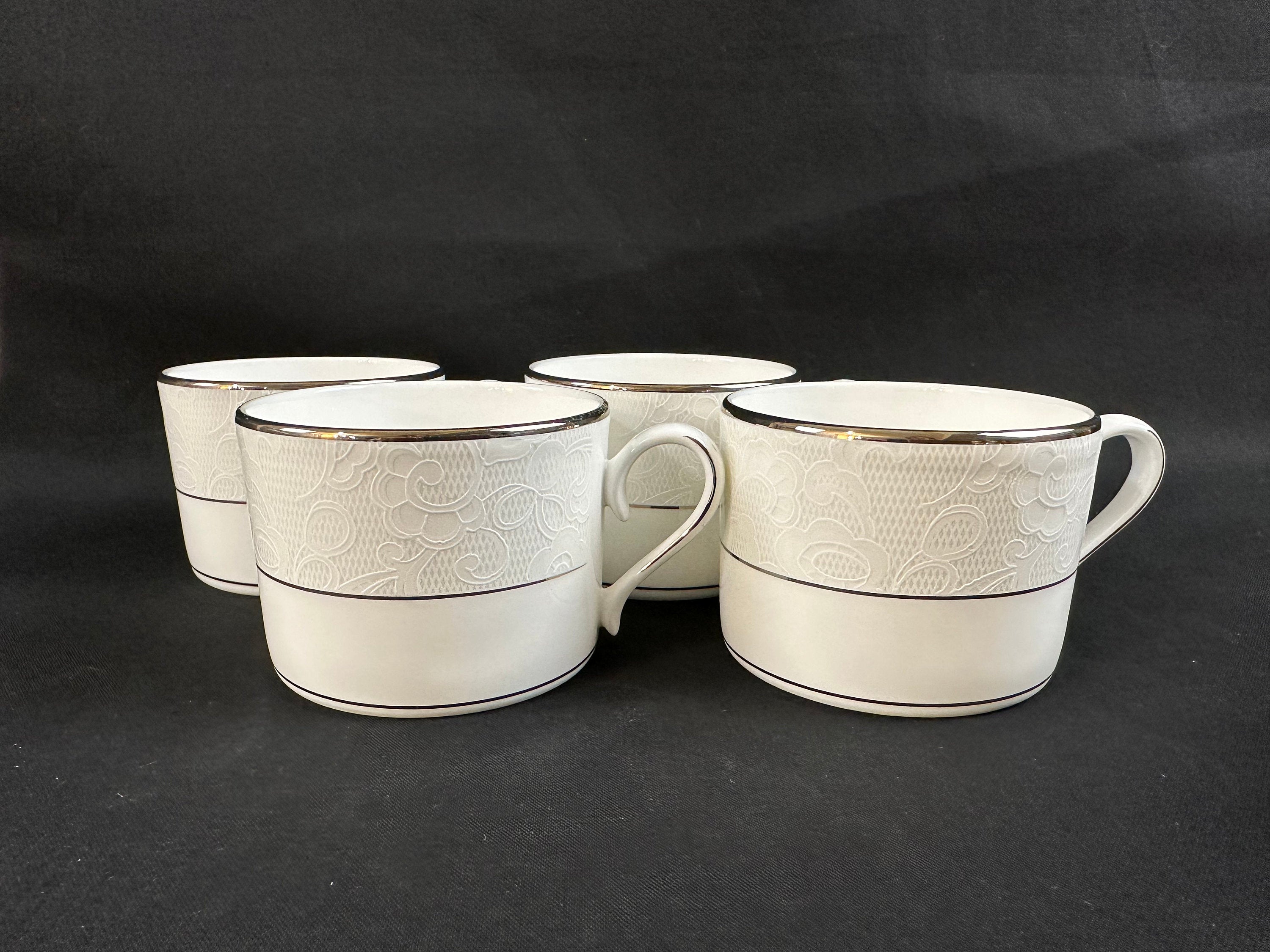 4 Lenox Venetian Lace Flat Teacups