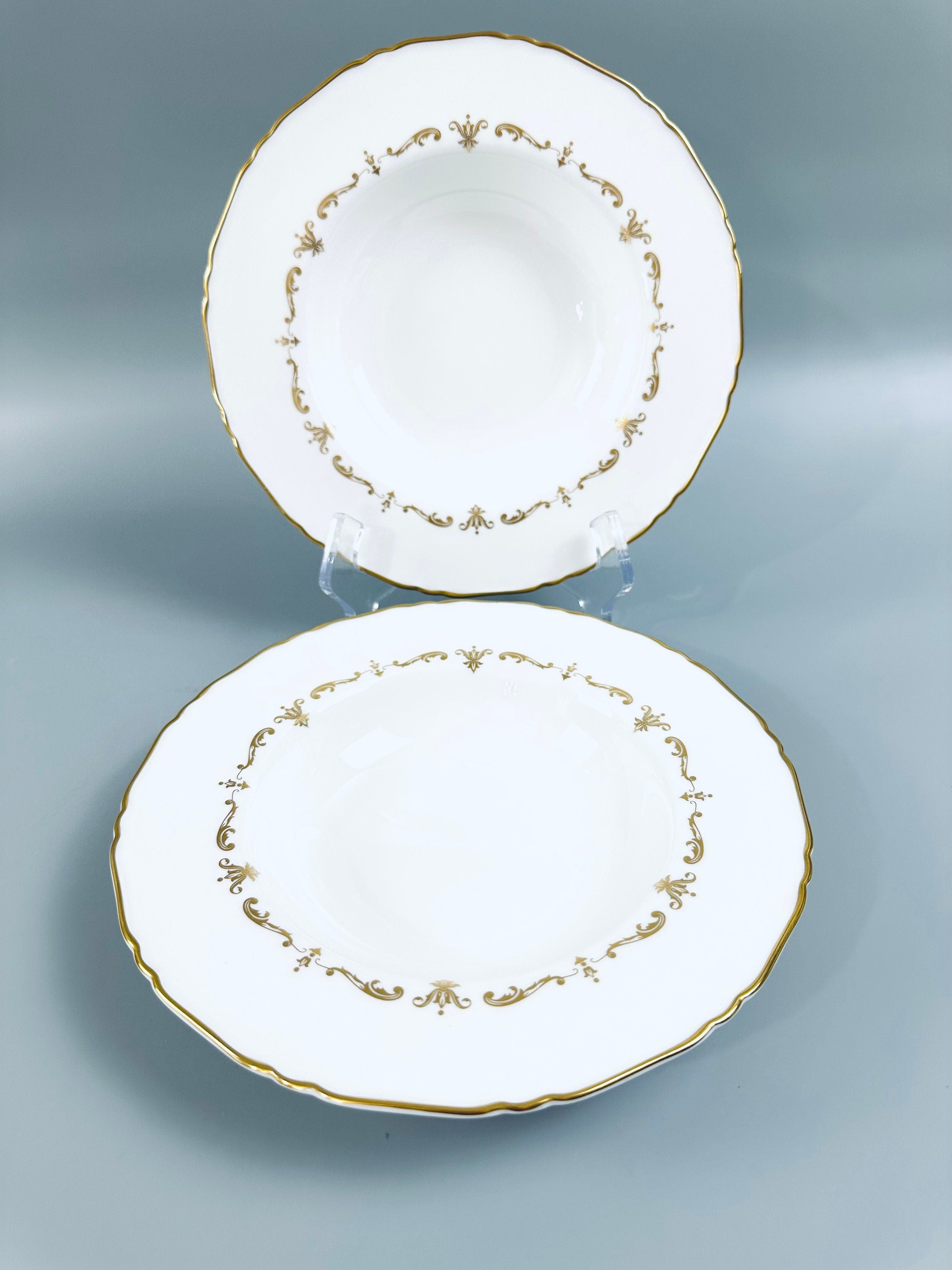 2 Royal Worcester Gold Chantilly Soup Bowls