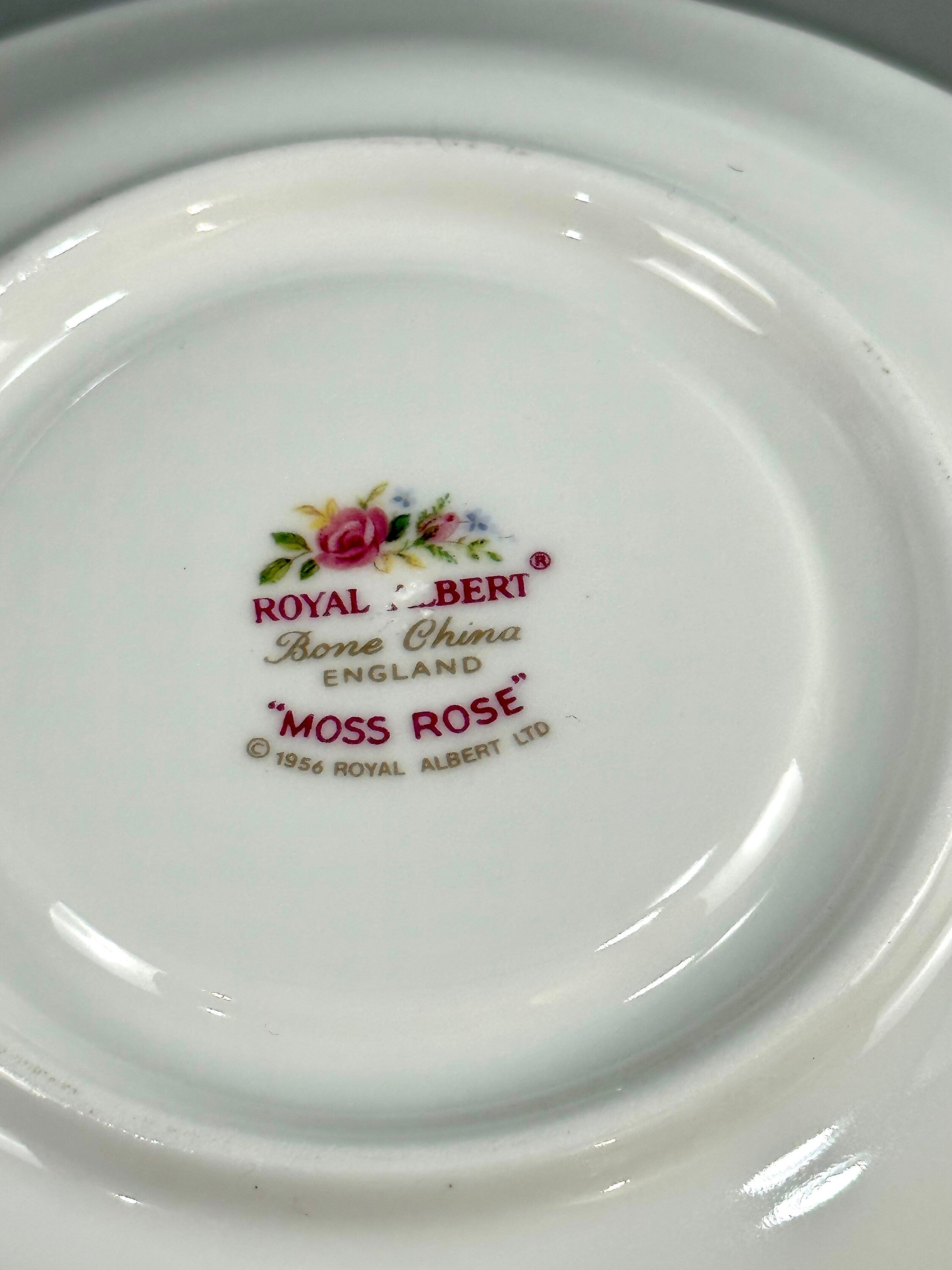 2 Royal Albert Moss Rose Teacups and Saucers