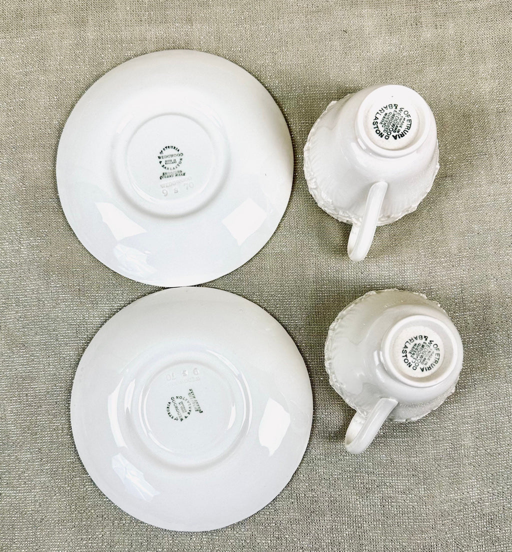 2 Wedgwood Cream on Cream Demitasse Cups and Saucers
