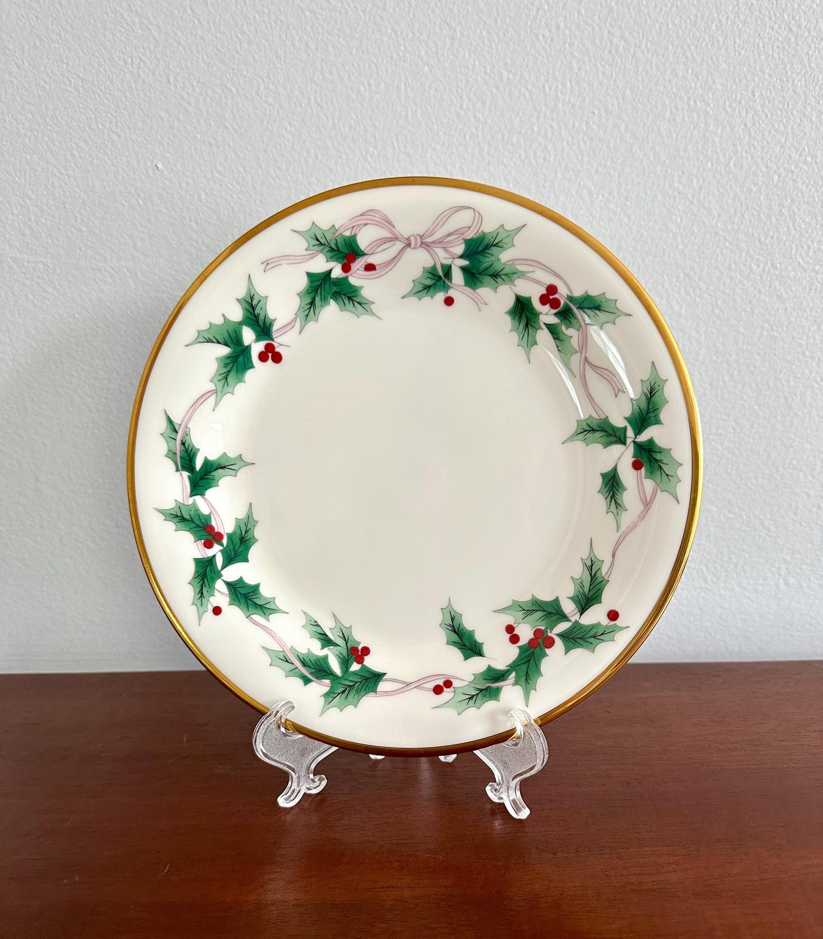 4 Mikasa Ribbon Holly Salad Plates Dessert Plates