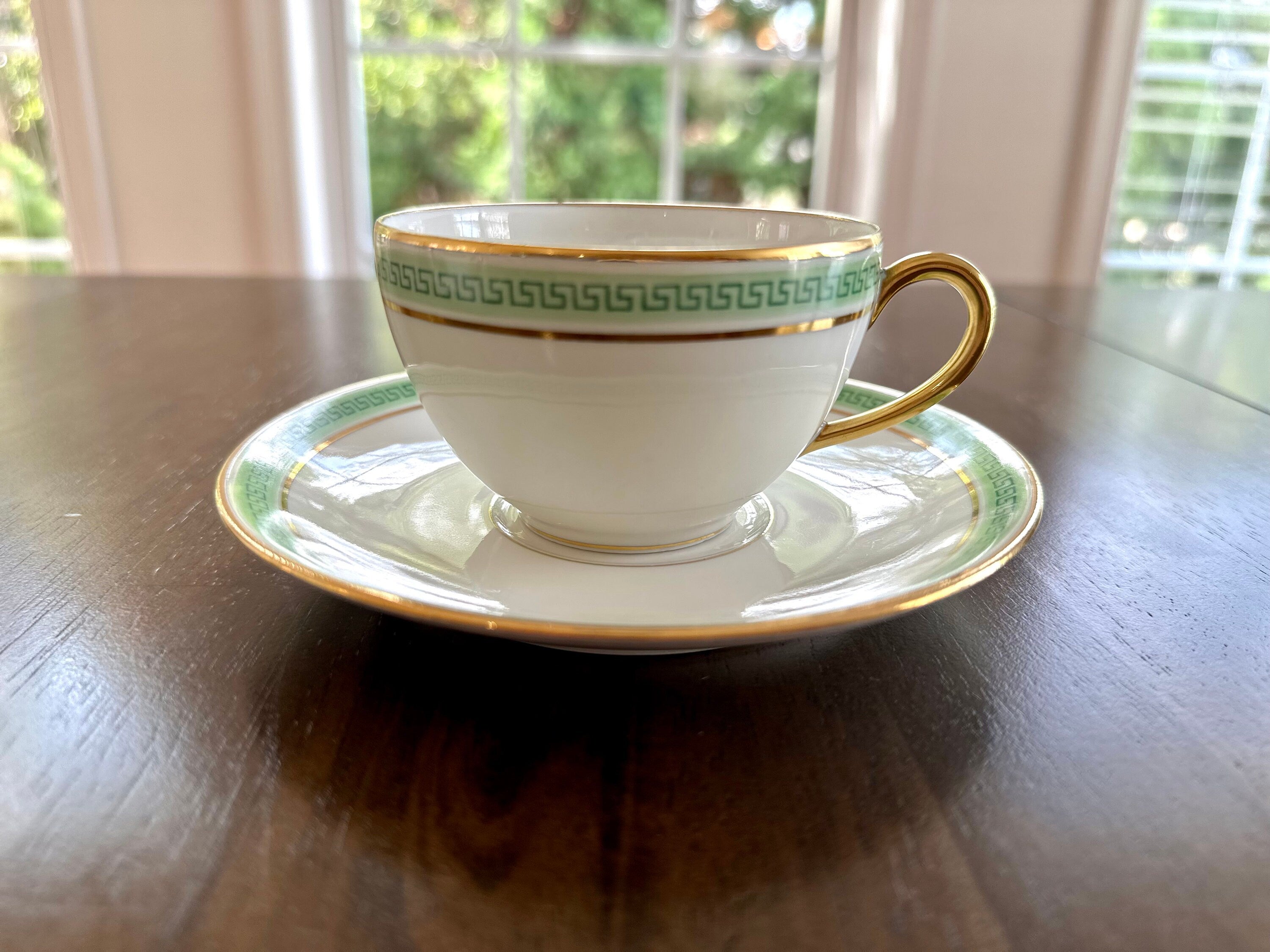 2 Bernardaud Green Greek Key Teacups